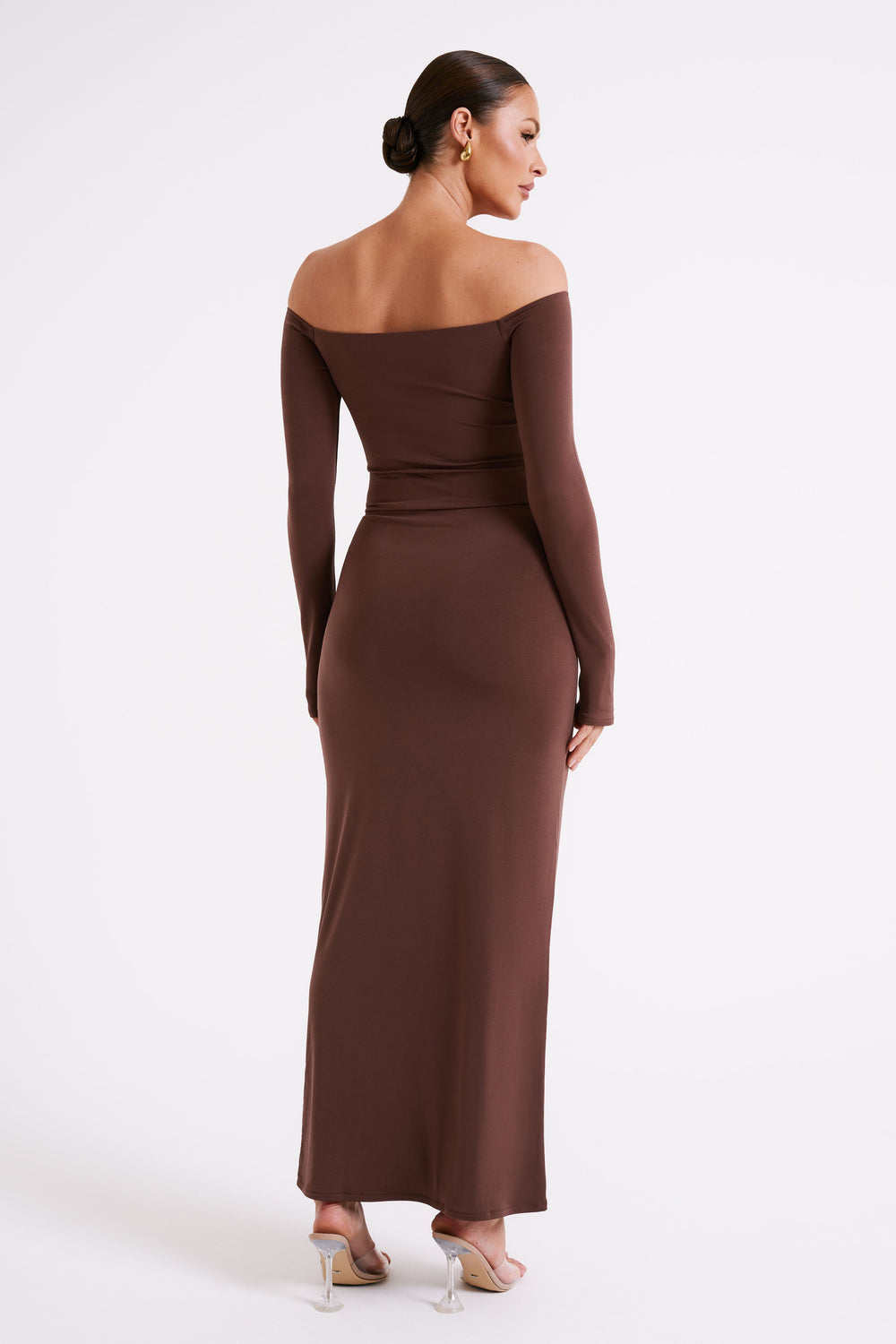 Ceri Off Shoulder Long Sleeve Top - Mocha