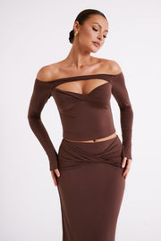 Ceri Off Shoulder Long Sleeve Top - Mocha