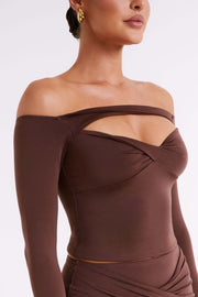 Ceri Off Shoulder Long Sleeve Top - Mocha