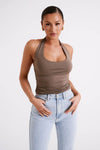 Marie Recycled Nylon Halter Top - Taupe