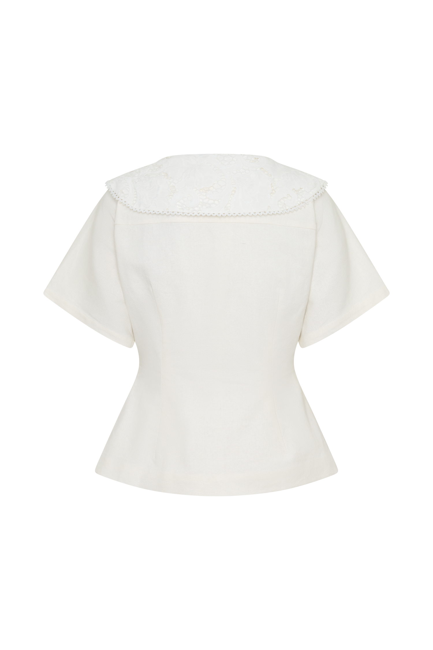 Melody Short Sleeve Shirt With Lace Collar - White #10