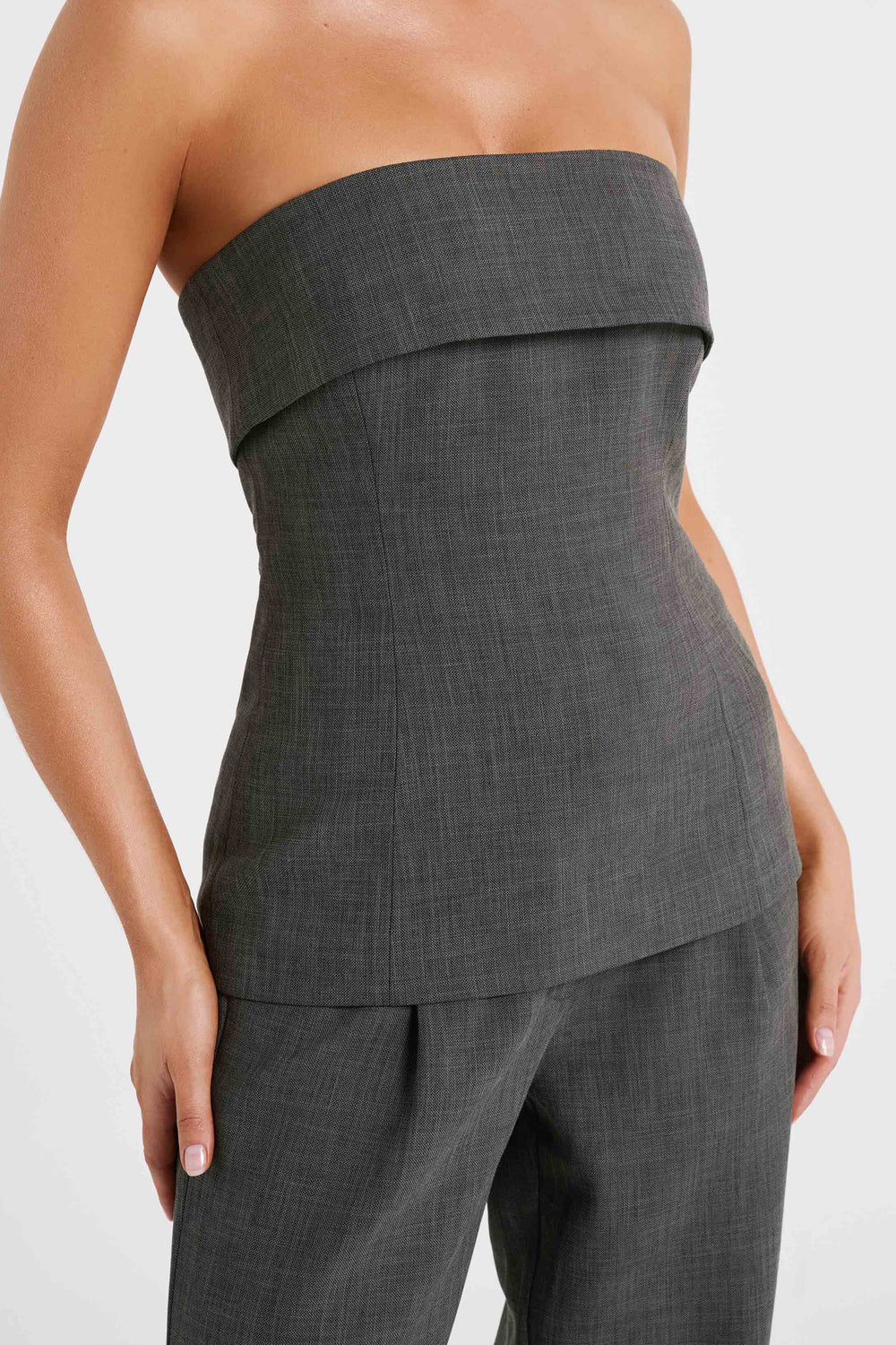 Natalie Textured Strapless Top - Charcoal