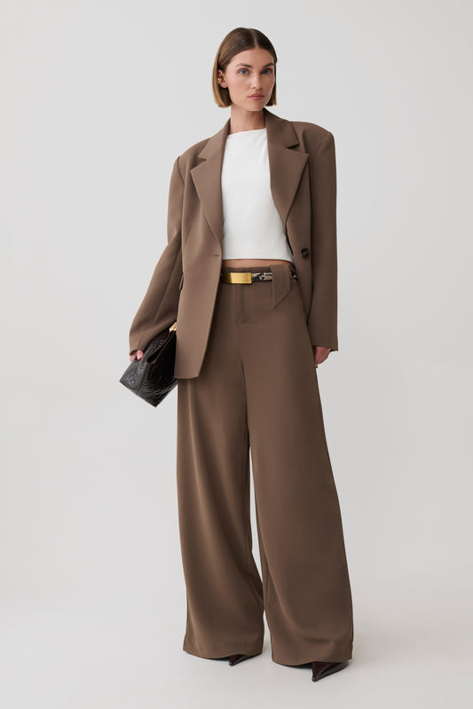 Arlo Wide Leg Suiting Trouser - Cacao Brown