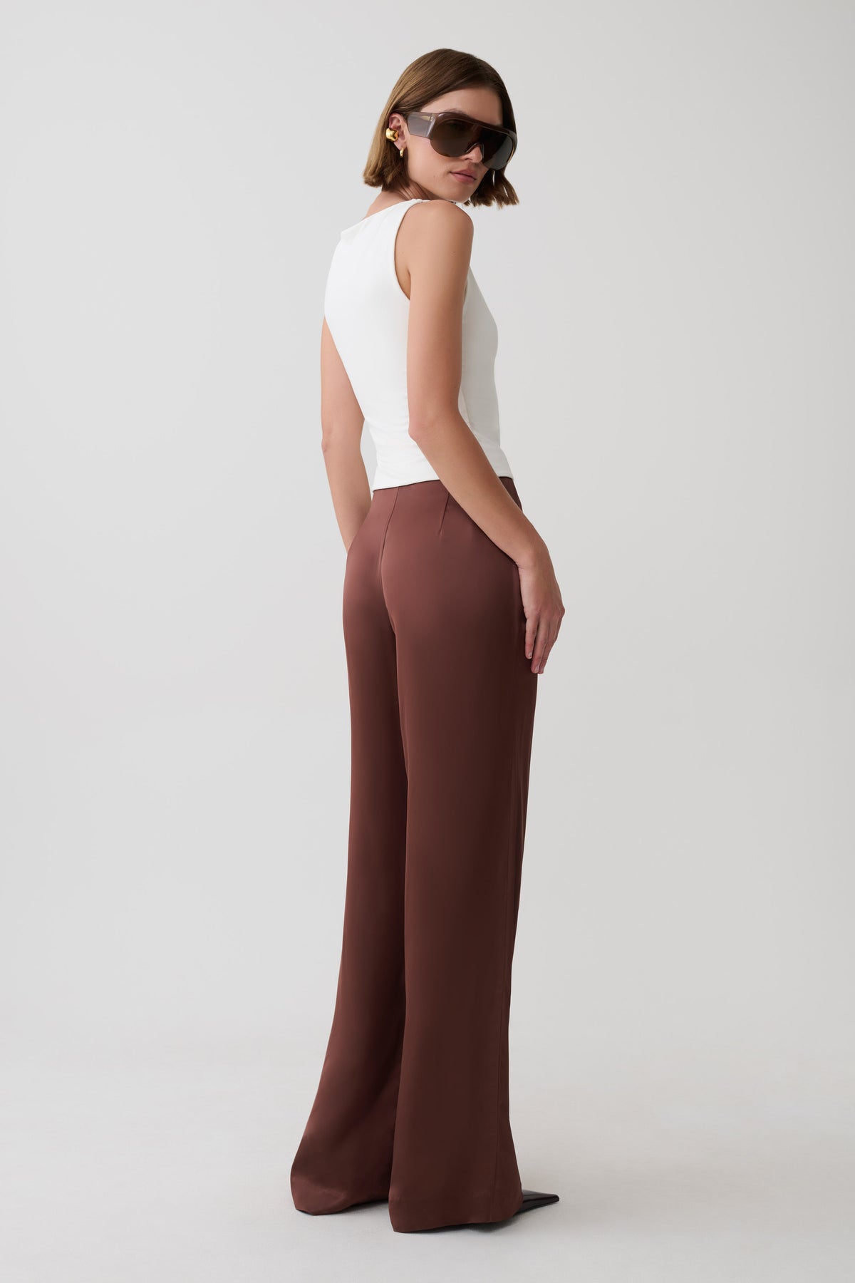 Sydney Straight Leg Satin Pants - Dark Chocolate #4