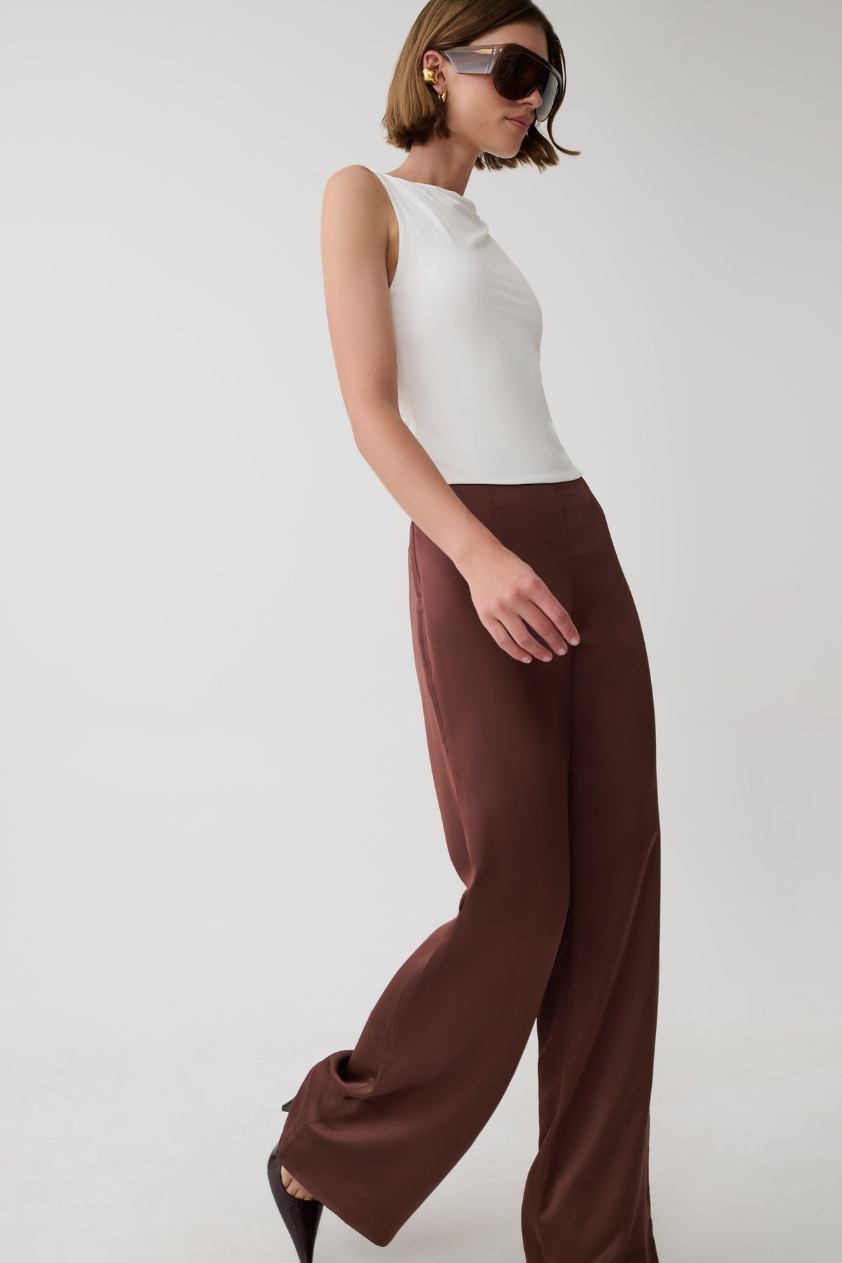 Sydney Straight Leg Satin Pants - Dark Chocolate