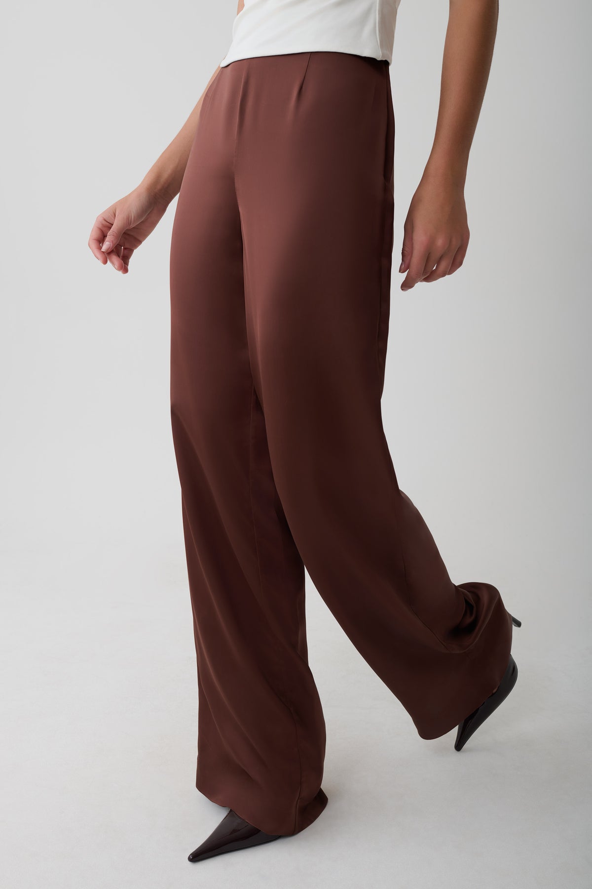 Sydney Straight Leg Satin Pants - Dark Chocolate