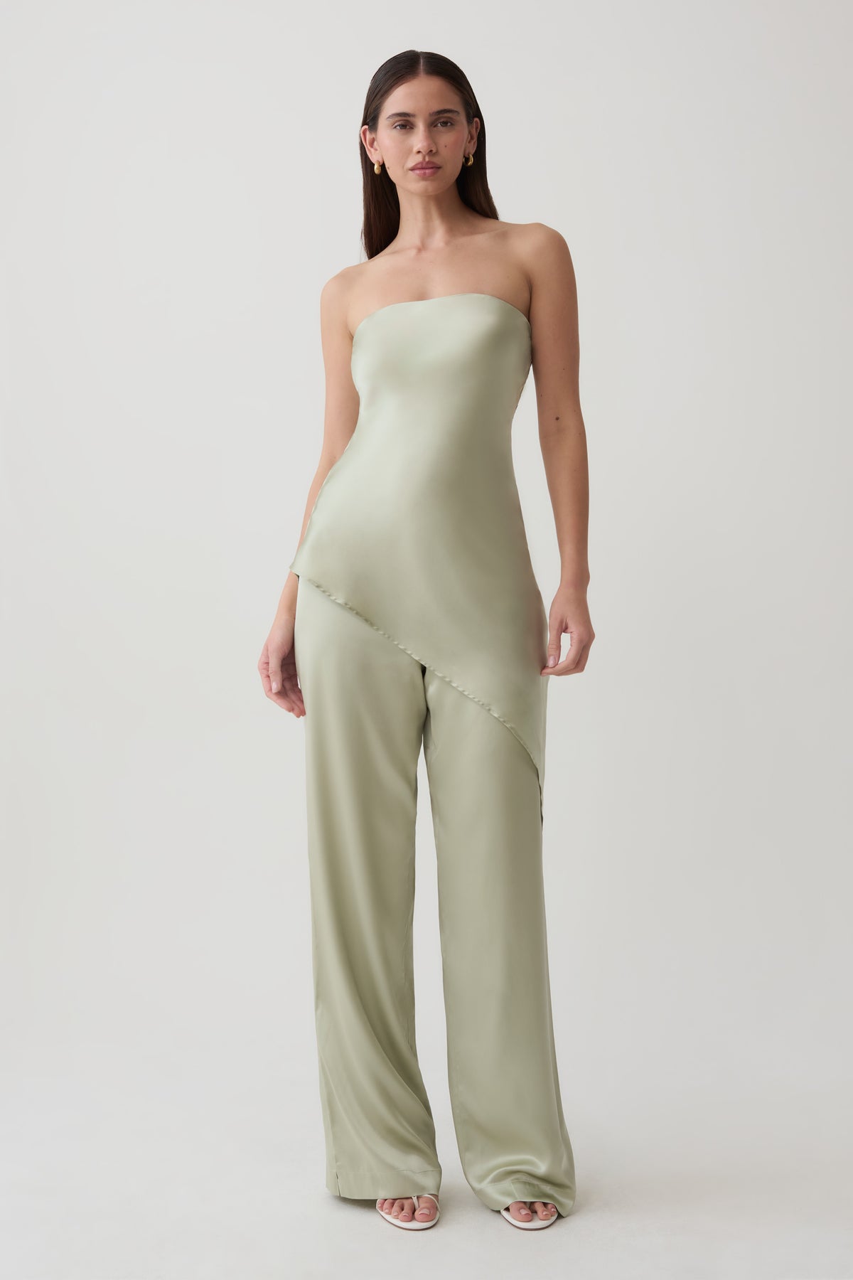 Kayla Silk Blend Straight Leg Pants - Sage #7