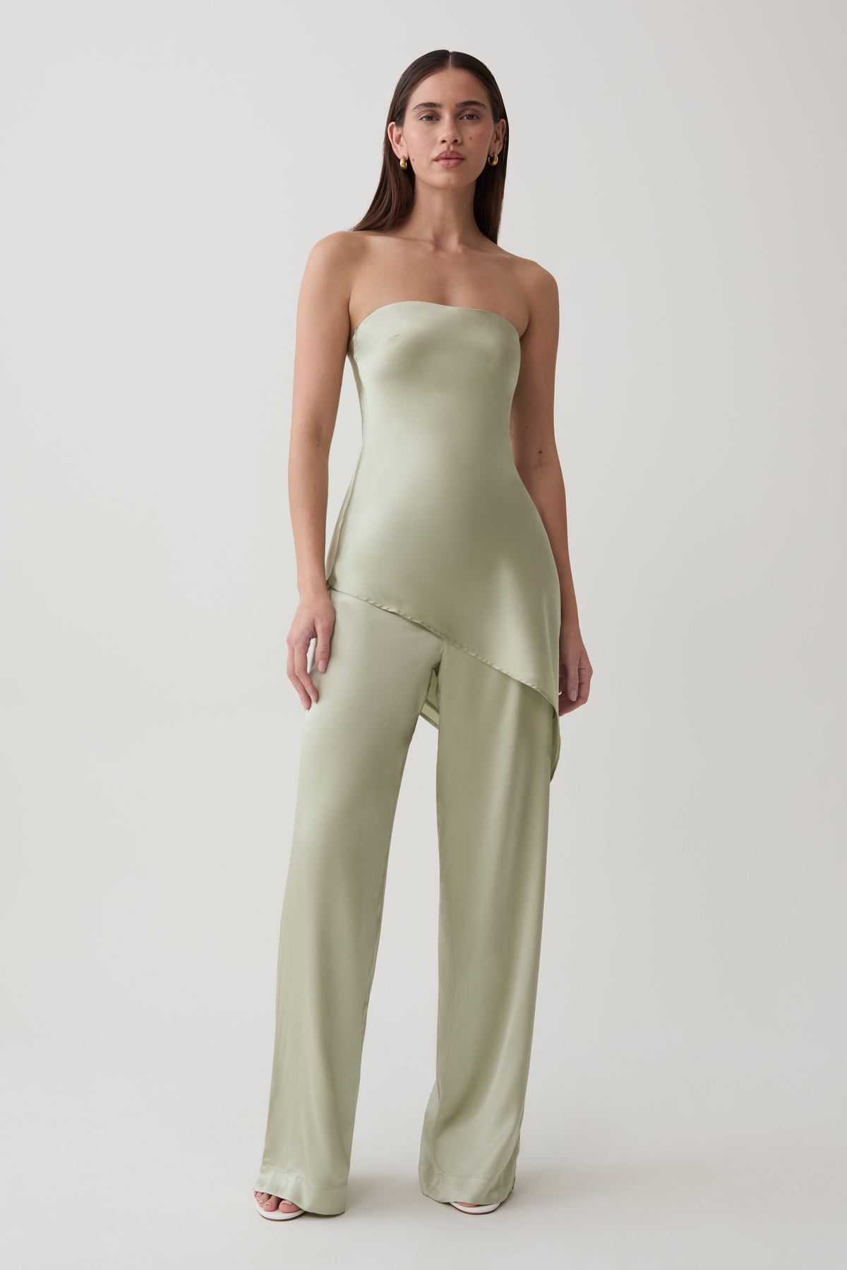 Kayla Silk Blend Straight Leg Pants - Sage #5