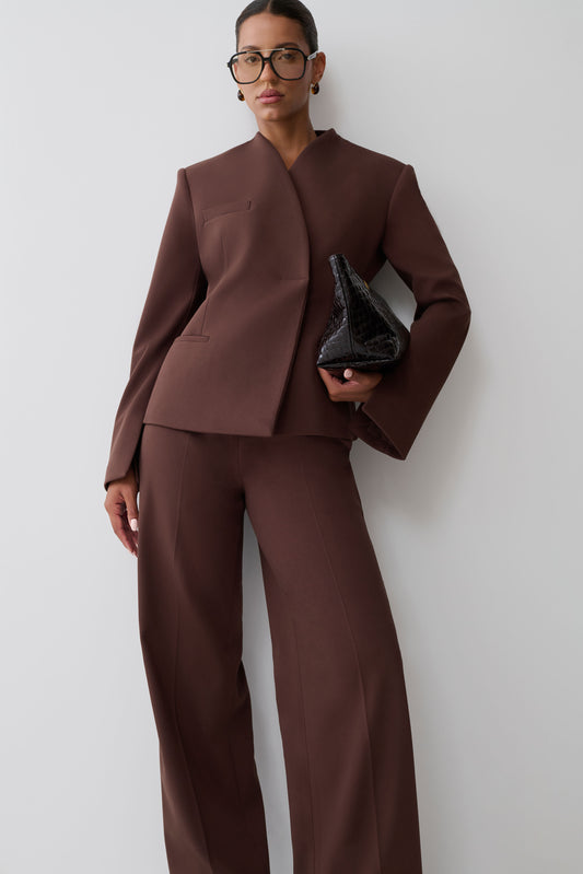 Katherine Suiting Straight Leg Pants - Dark Chocolate