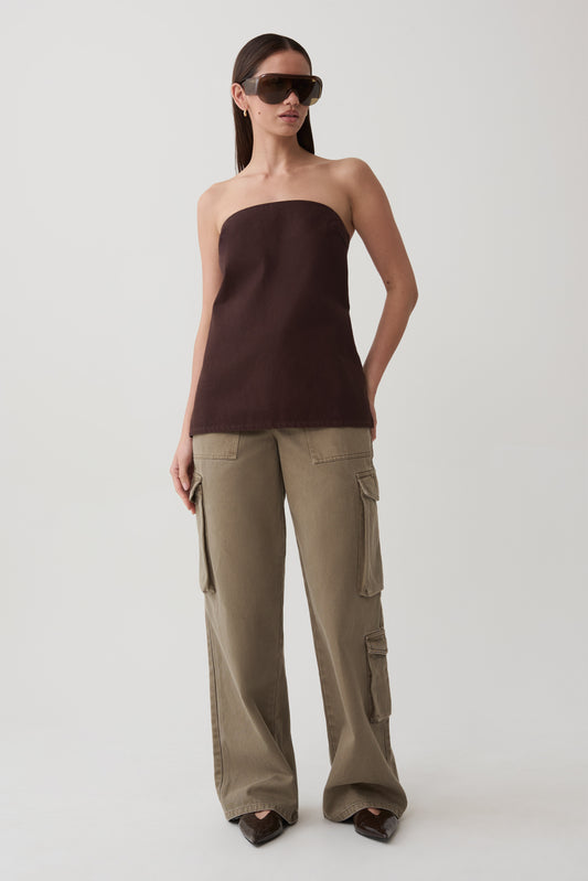 Shanice Twill Denim Cargo Pants - Washed Olive
