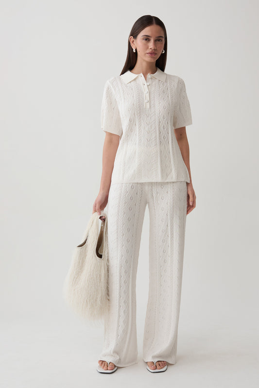 Jill Pointelle Knit Pants - White