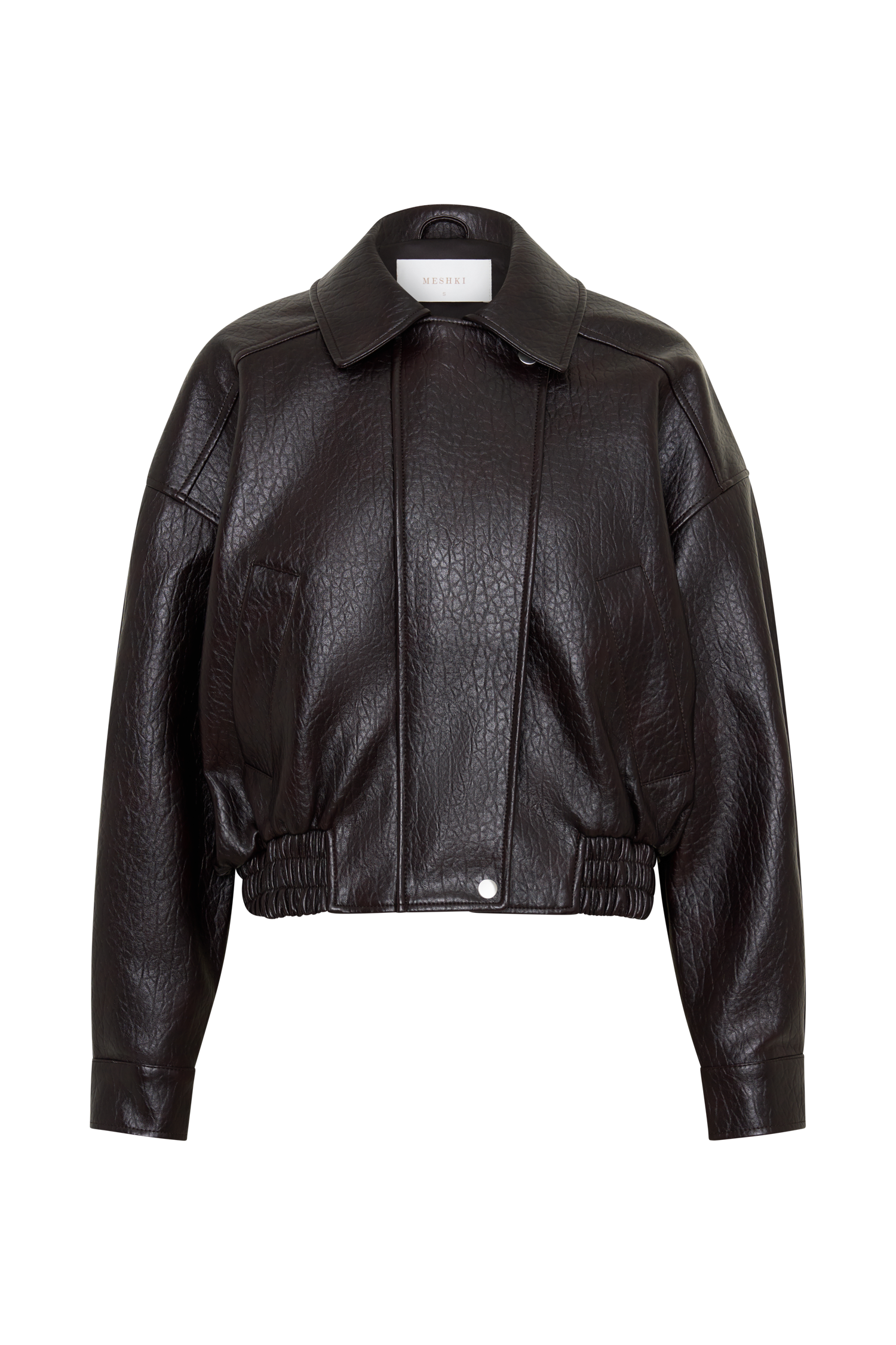 Paige Faux Leather Cropped Jacket - Cherry Brown #11