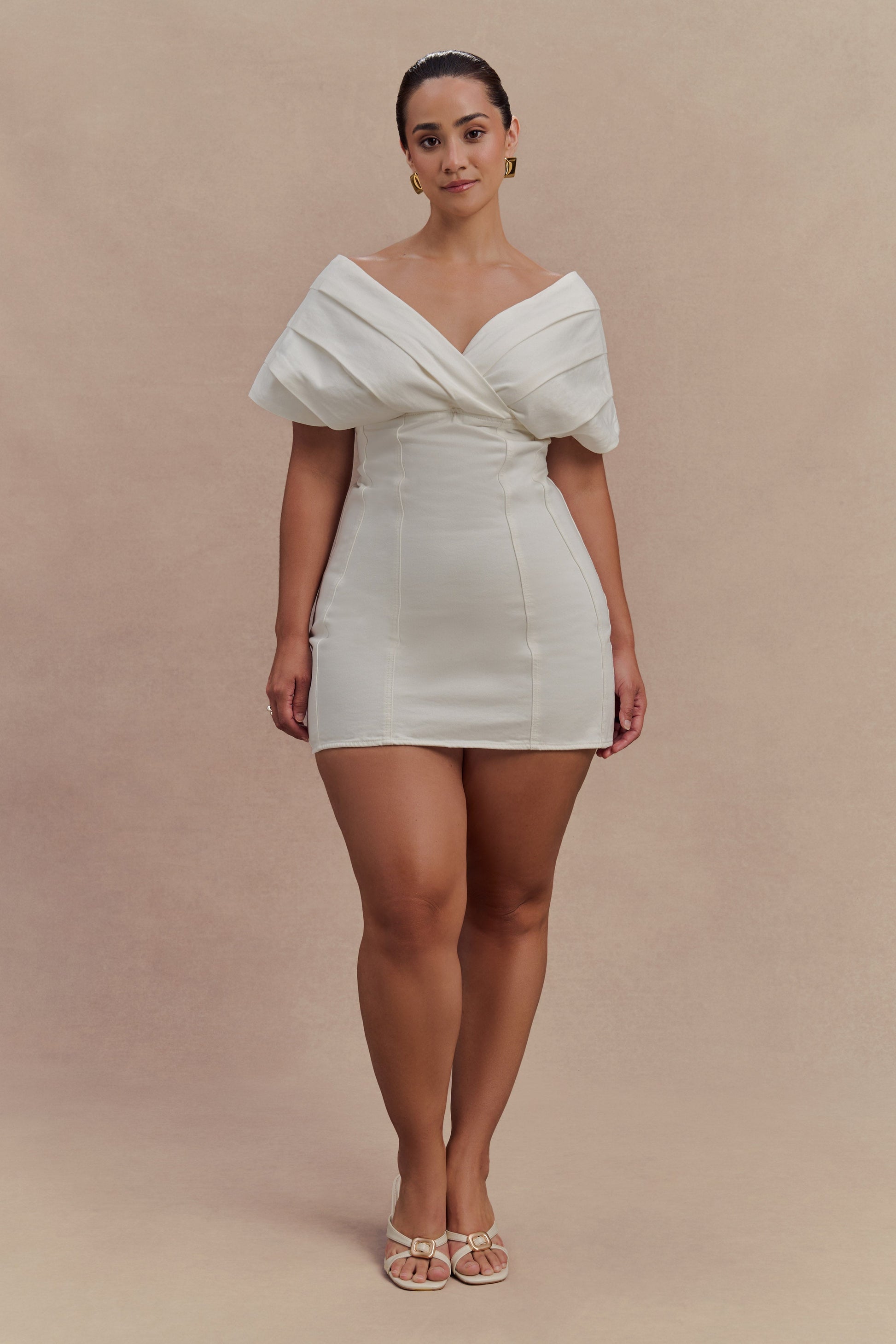 Pascale Off Shoulder Denim Mini Dress - White #6