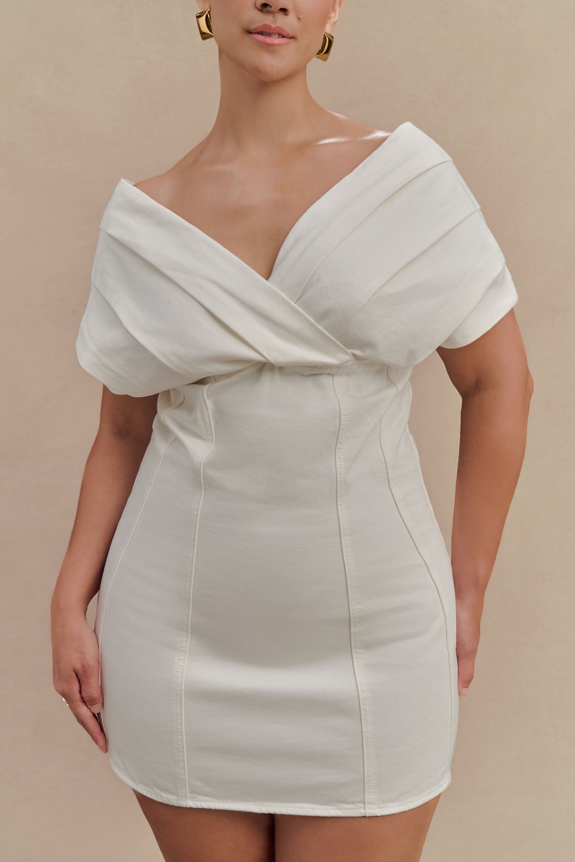 Pascale Off Shoulder Denim Mini Dress - White #8