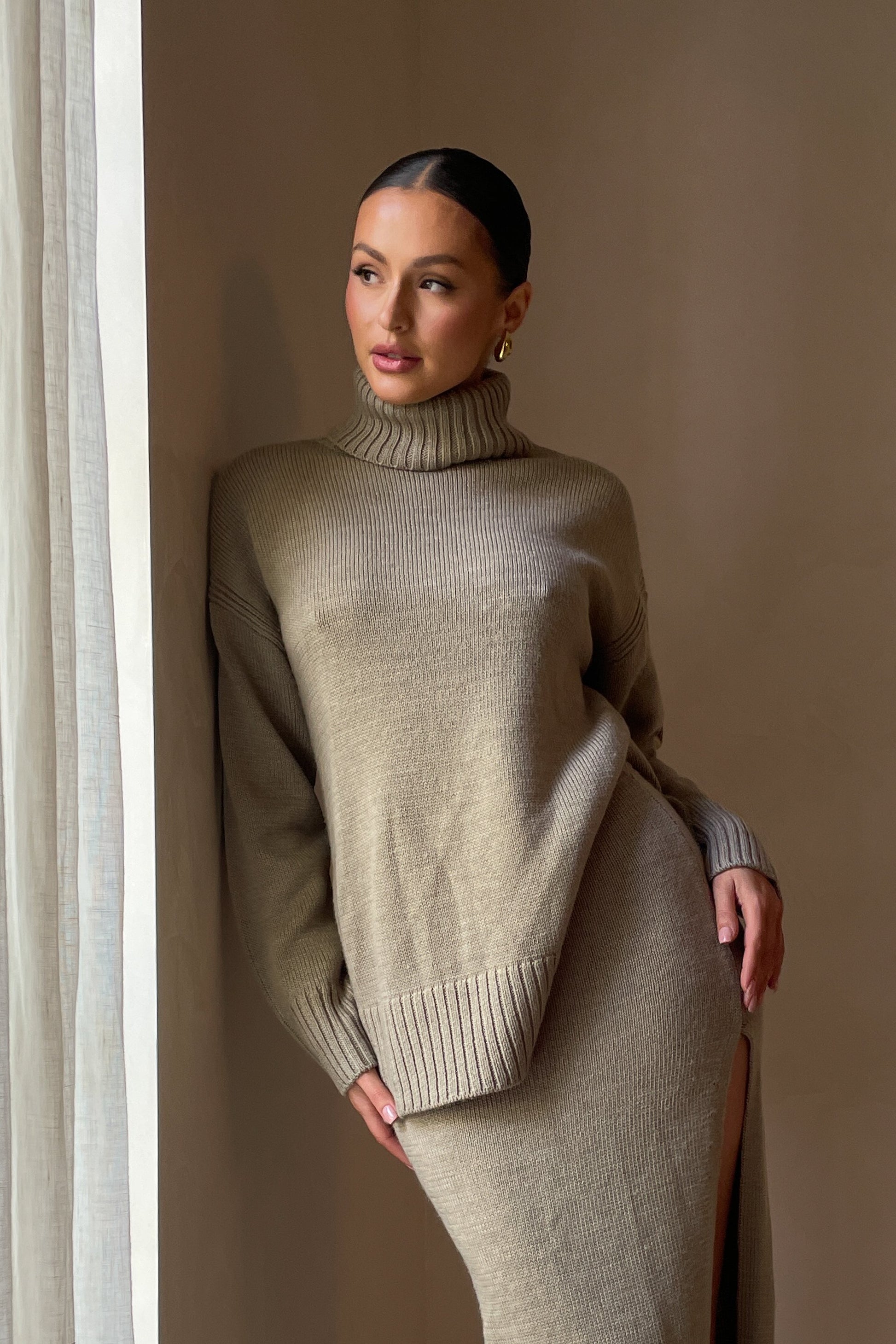 Brittany High Neck Knit Jumper - Taupe #4