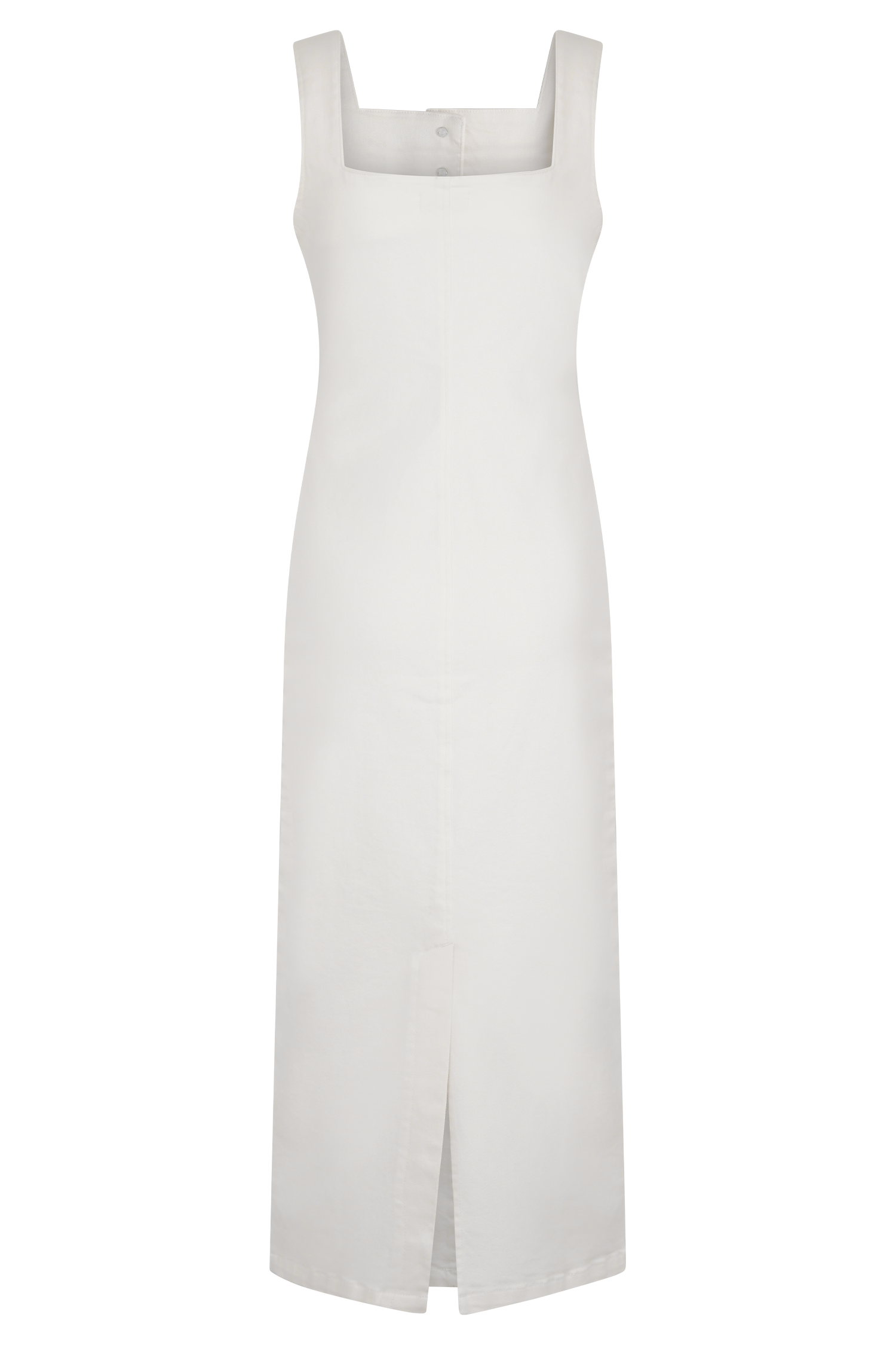 white denim midi dress Square Neck Button Up Denim A line Midi Dress - White