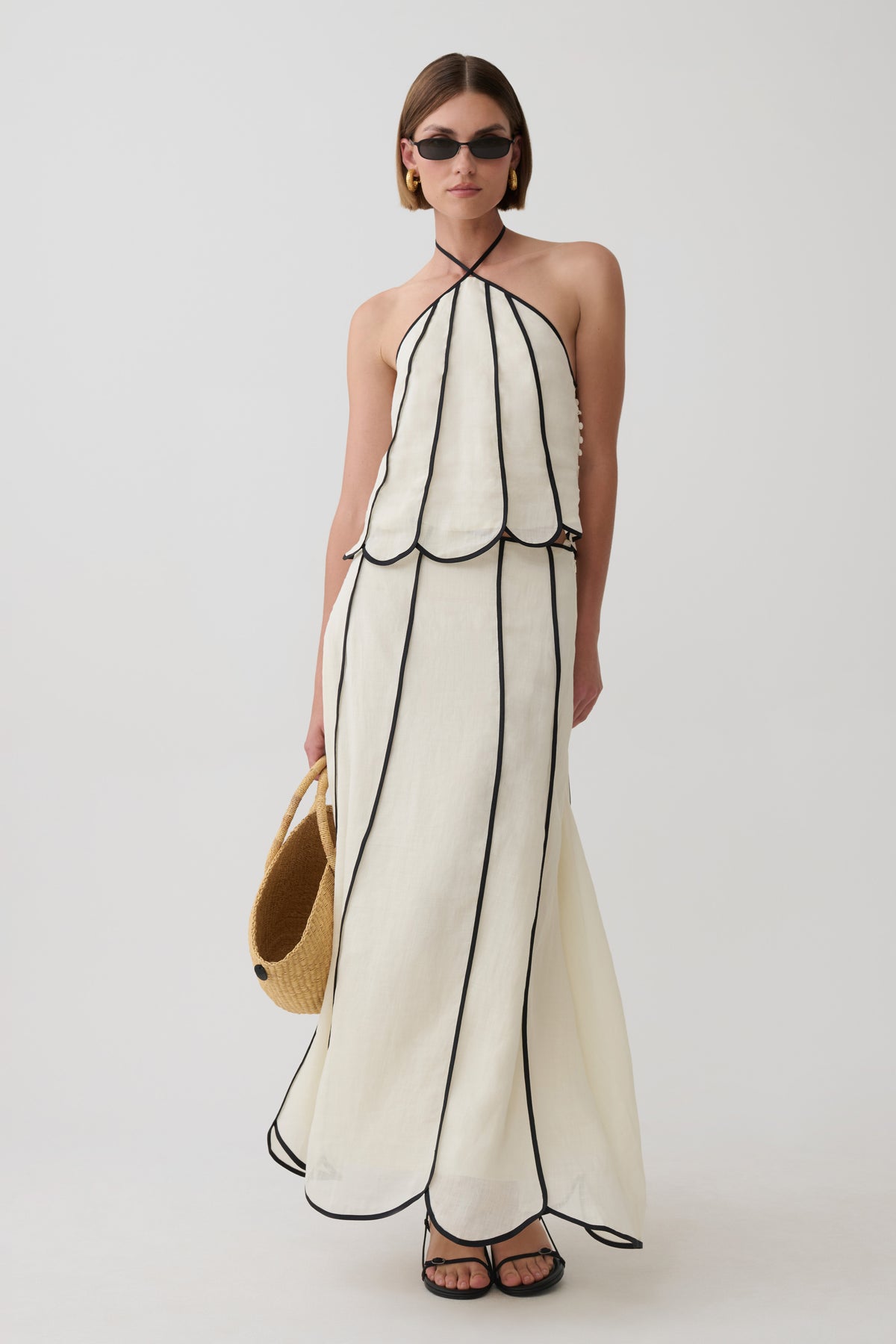 Georgia Panelled Midi Skirt - White/Black