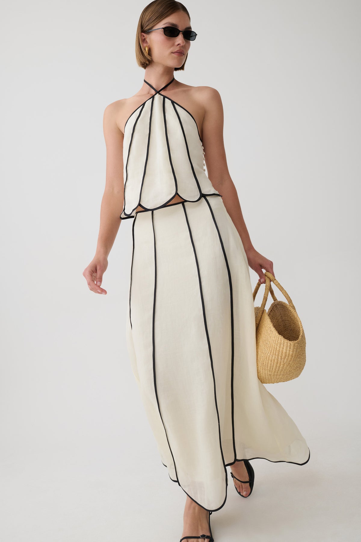 Georgia Panelled Midi Skirt - White/Black