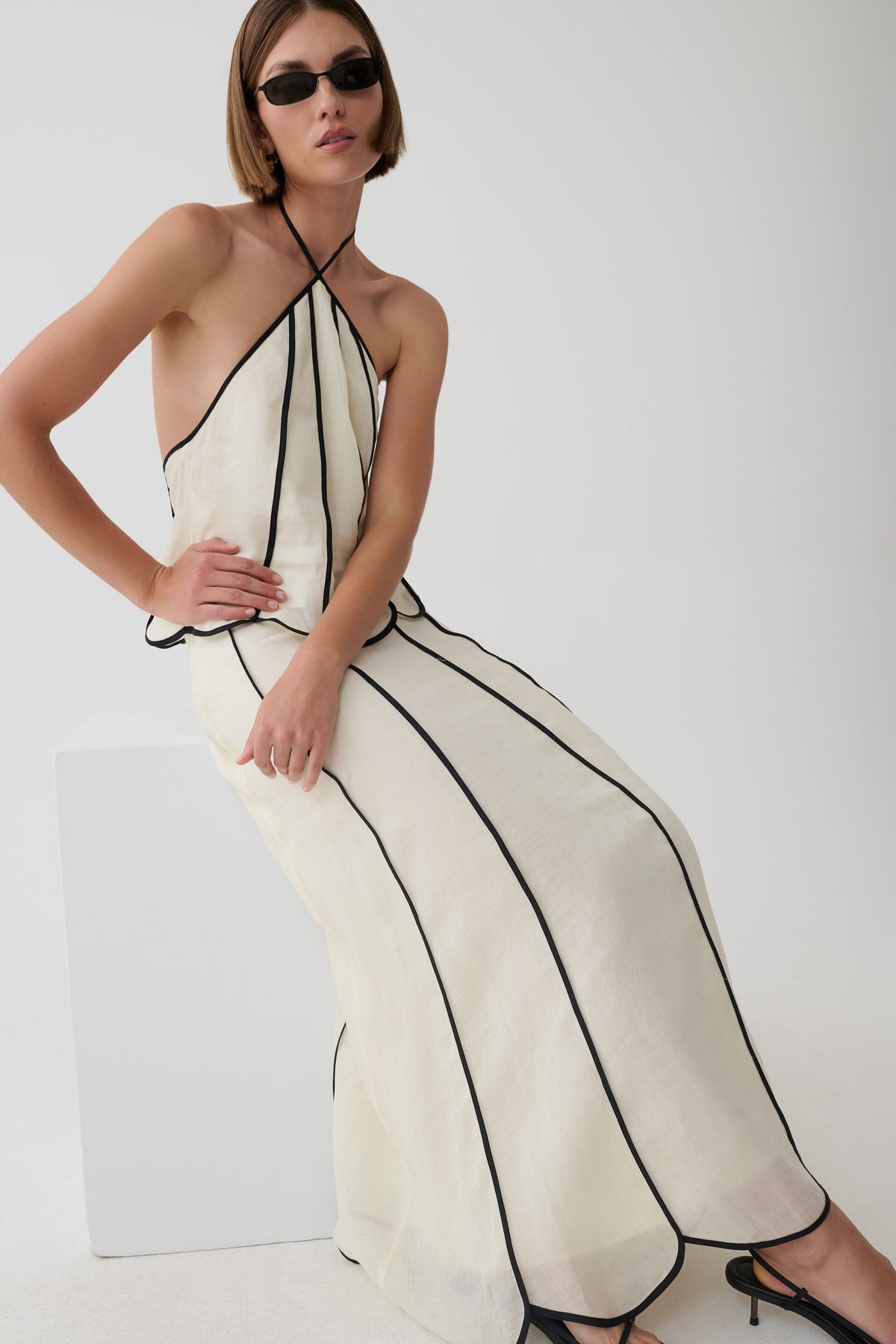 Georgia Panelled Midi Skirt - White/Black