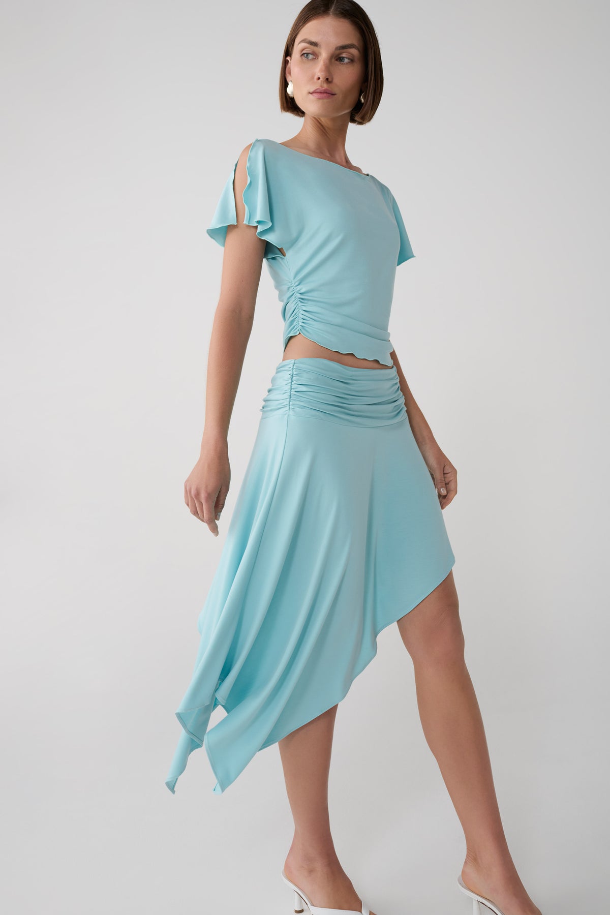 Talise Modal Hankie Midi Skirt - Aqua Blue