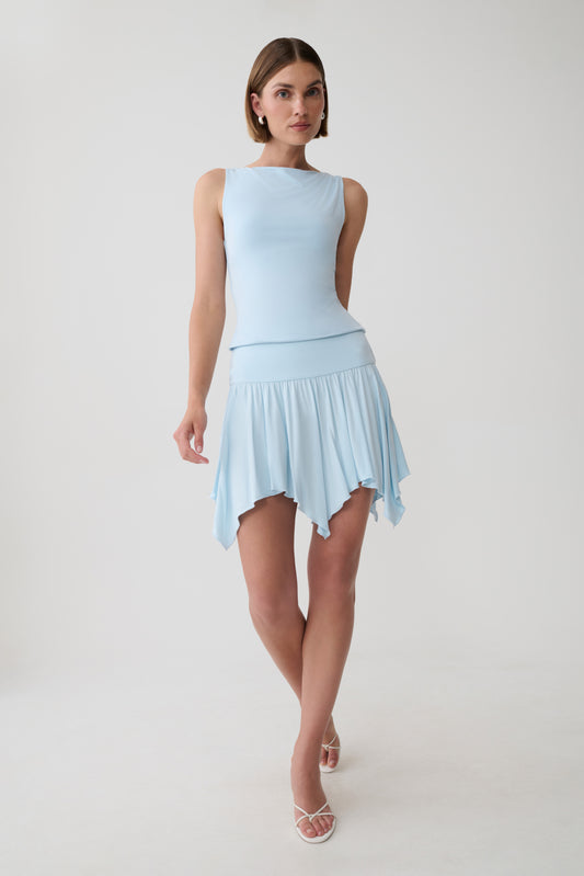 Ambrose Hankie Mini Skirt - Pale Blue