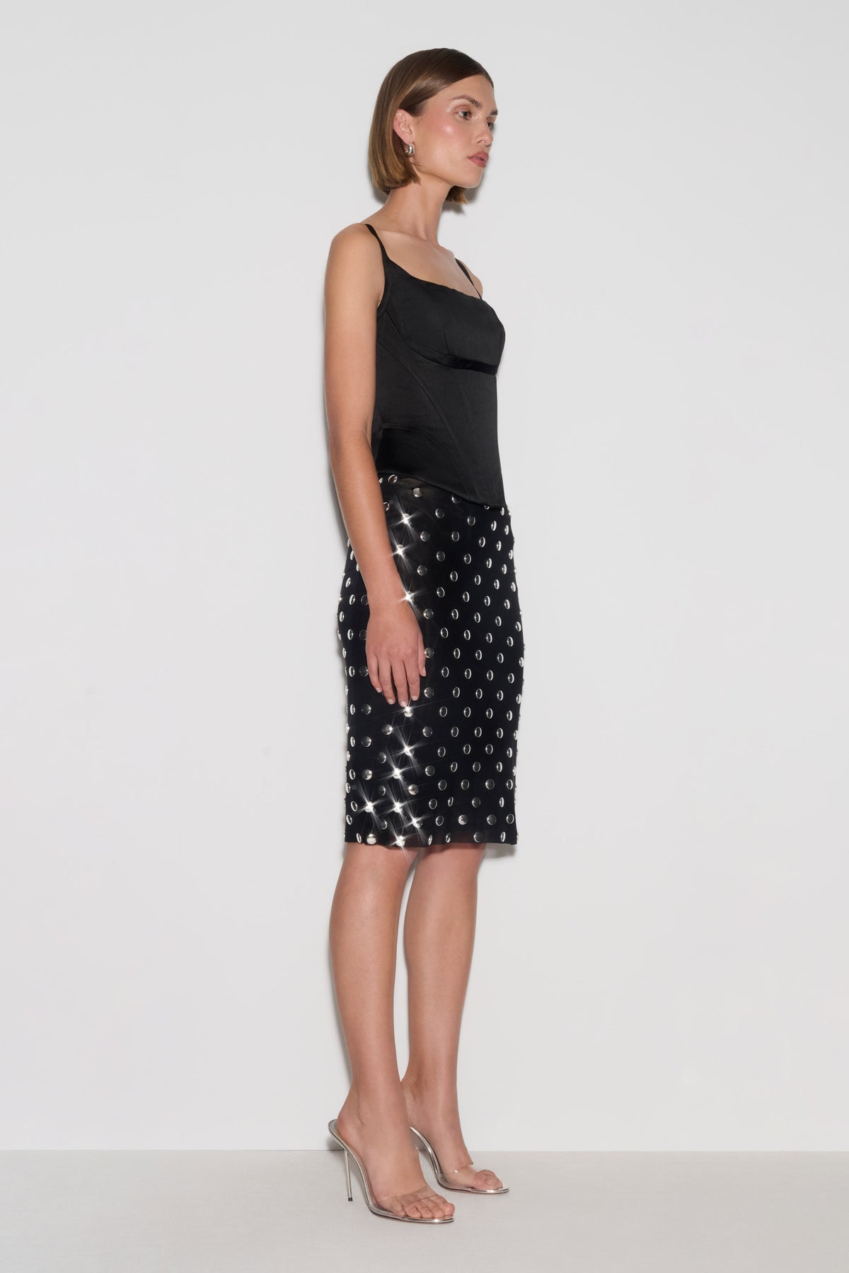 Olivia Stud Midi Skirt - Black