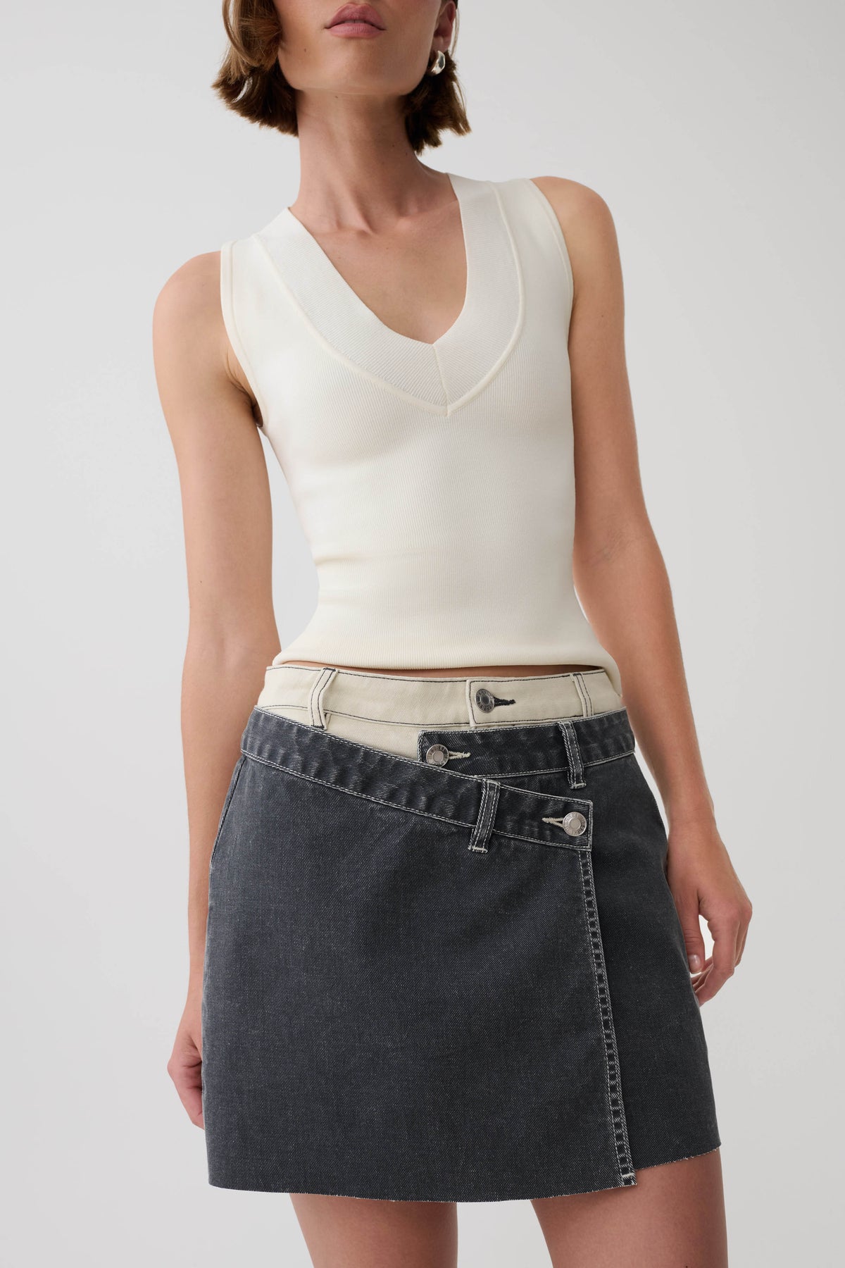 Hellen Asymetrical Denim Mini Skirt - Dark Grey