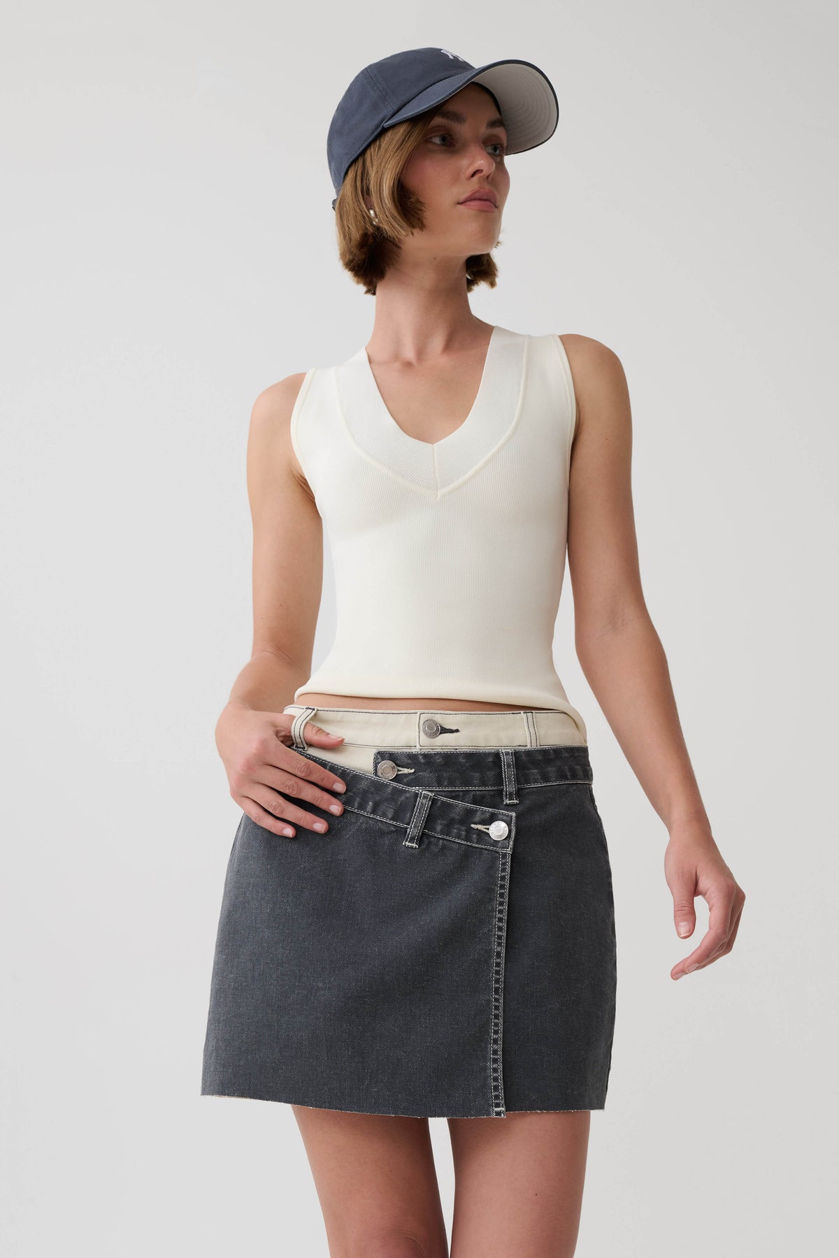 Hellen Asymetrical Denim Mini Skirt - Dark Grey