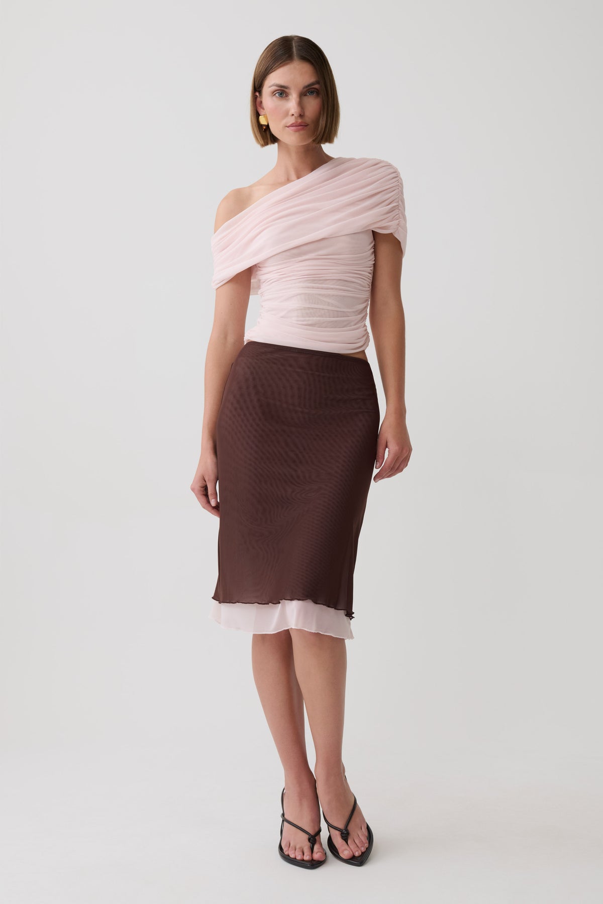 Janet Mesh Midi Skirt - Pale Pink/Chocolate #4