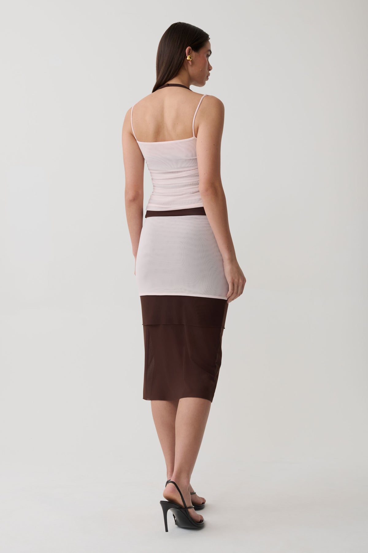 Arielle Mesh Layered Midi Skirt - Blush Pink/Chocolate #4