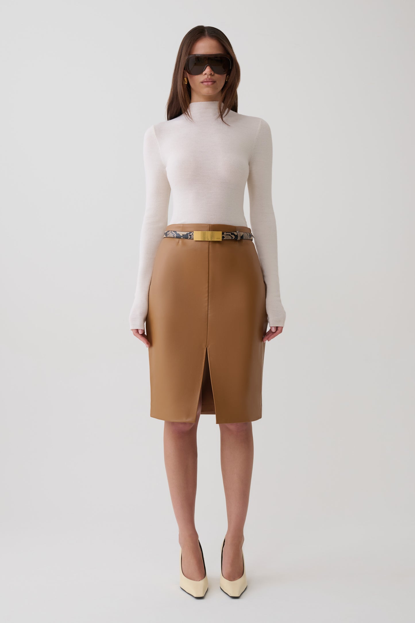 Alexis Faux Leather Midi Skirt - Cognac