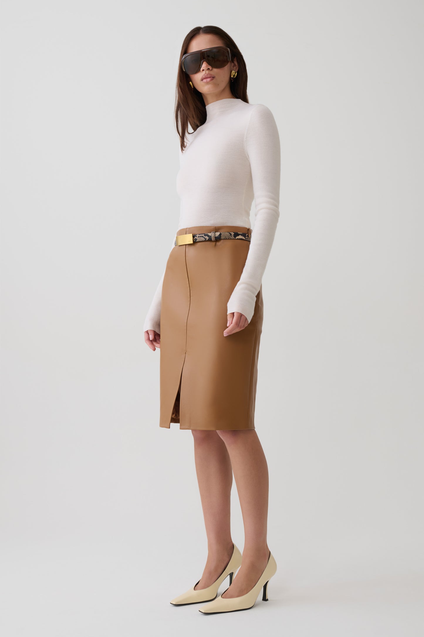 Alexis Faux Leather Midi Skirt - Cognac