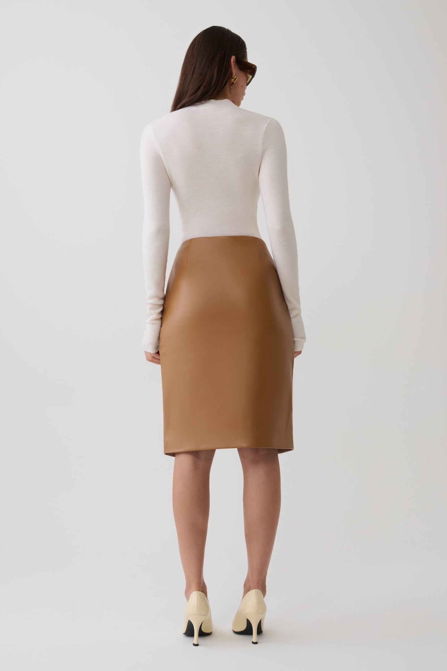 Alexis Faux Leather Midi Skirt - Cognac
