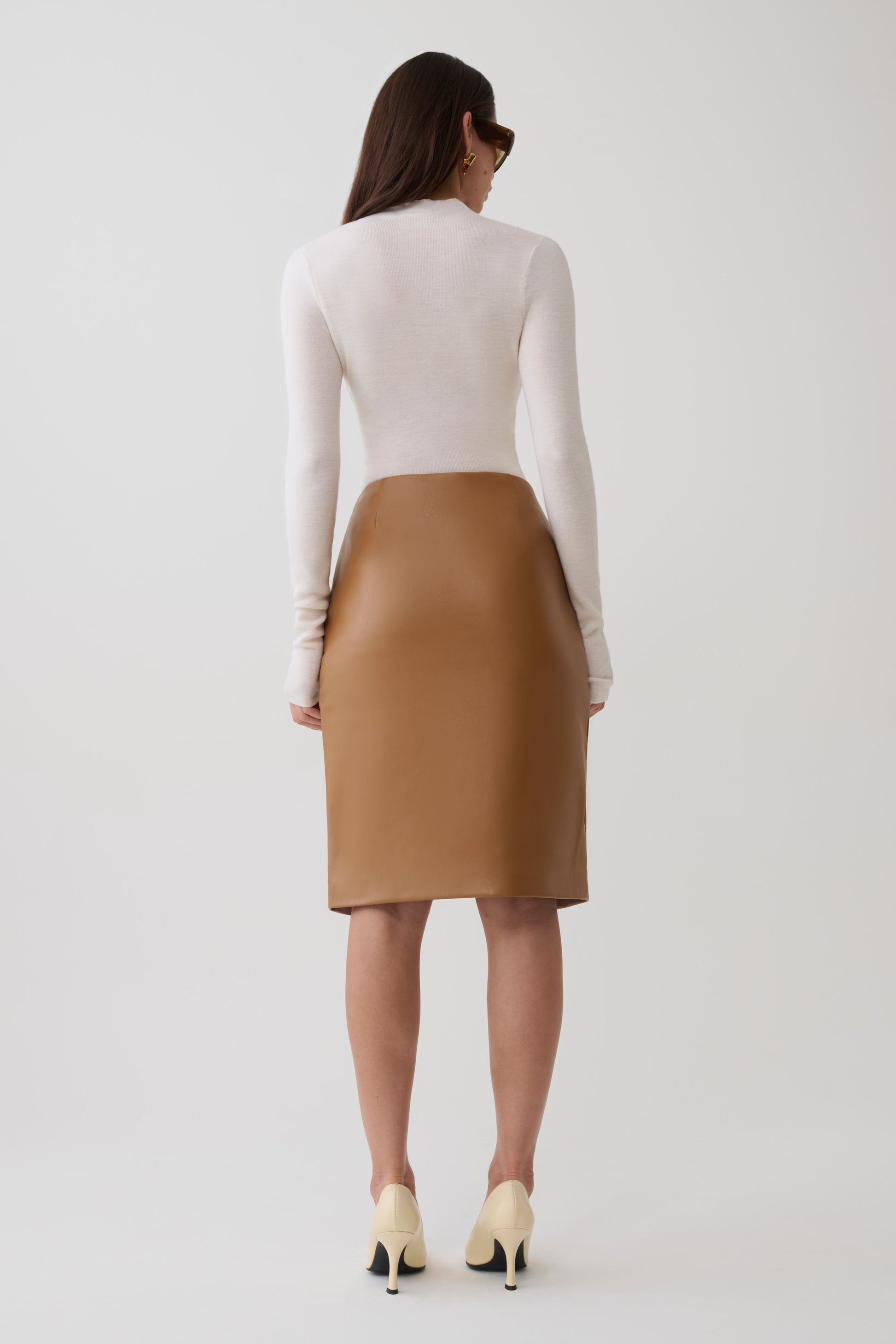 Alexis Faux Leather Midi Skirt - Cognac #4