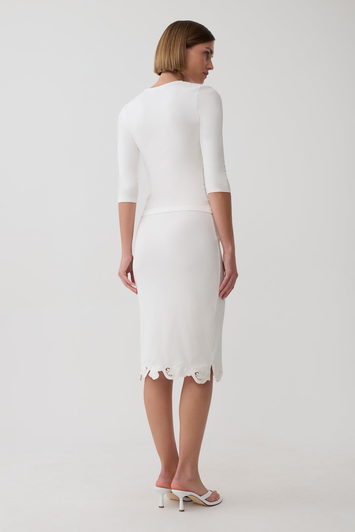 Jane Broiderie Ribbed Midi Skirt - White #2