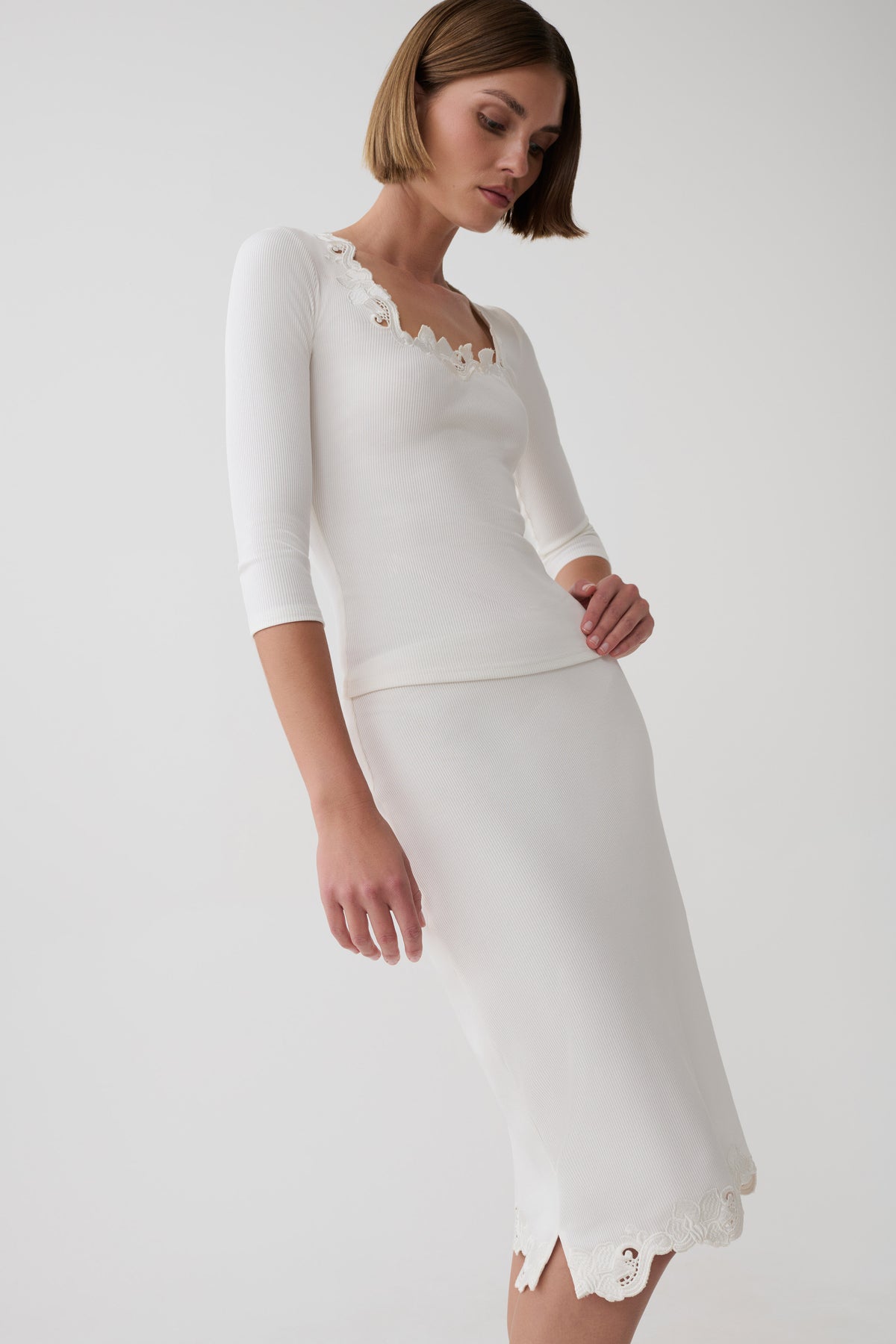 Jane Broiderie Ribbed Midi Skirt - White #3