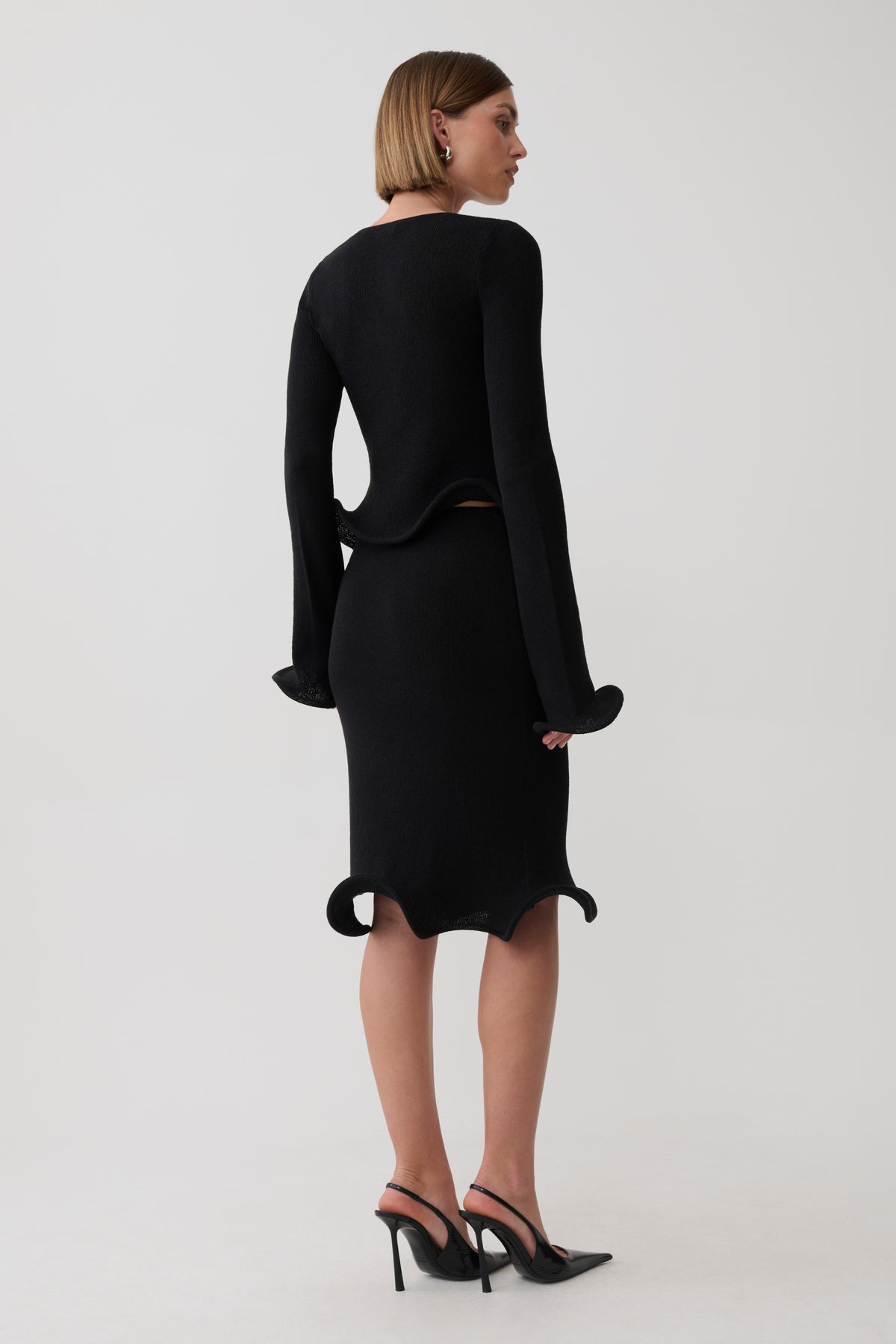 Gigi Knit Knee Length Skirt - Black #2