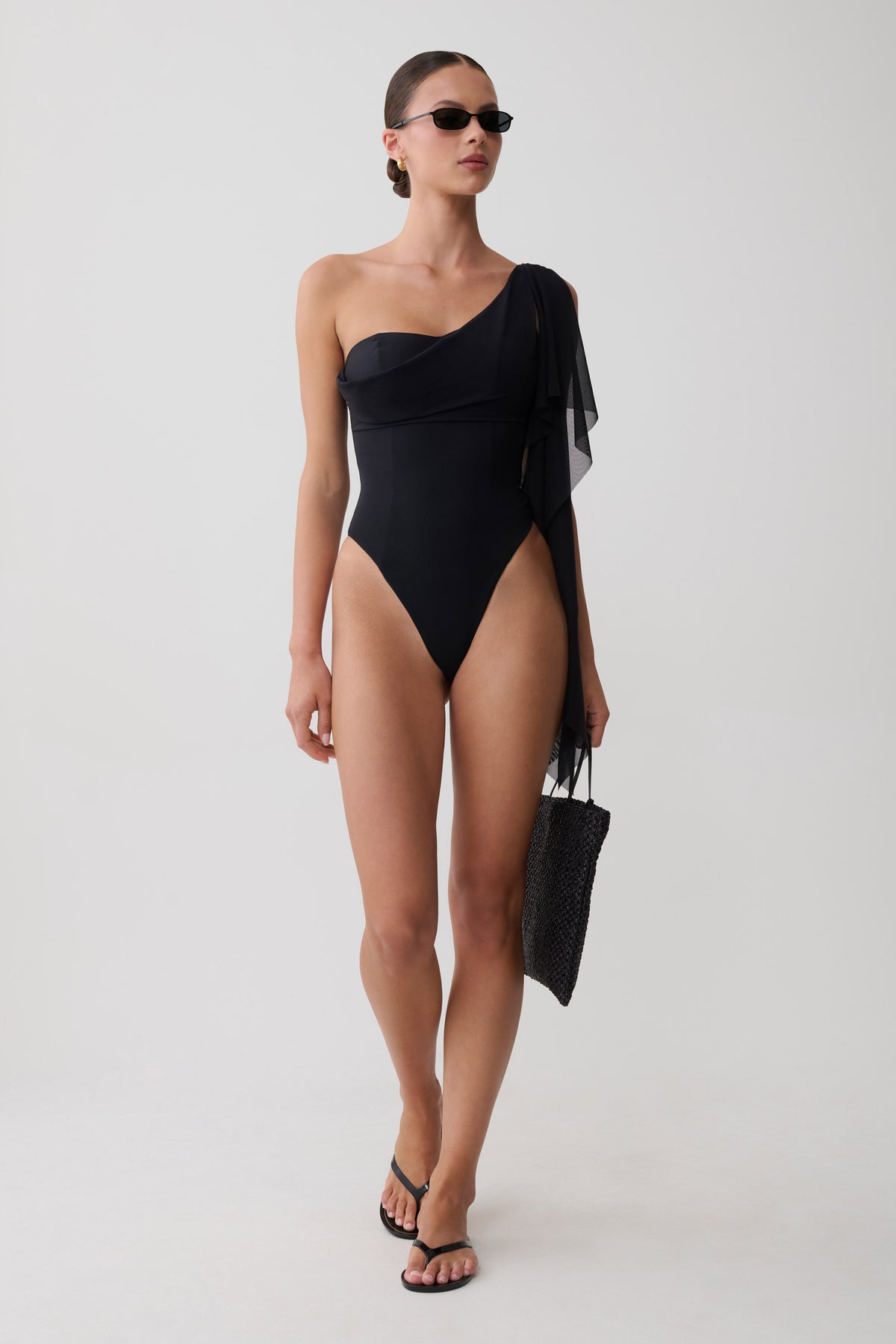 Thessaly Shoulder Train One Piece - Black