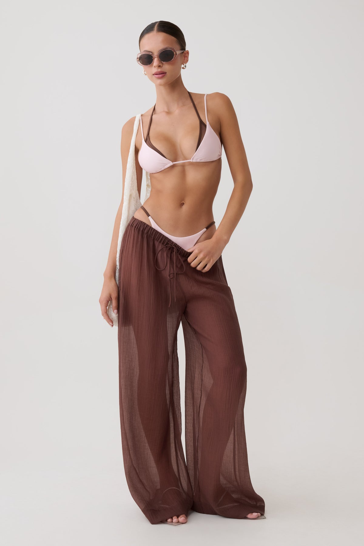 Tempest Layered Triangle Bikini Top - Pink/Chocolate