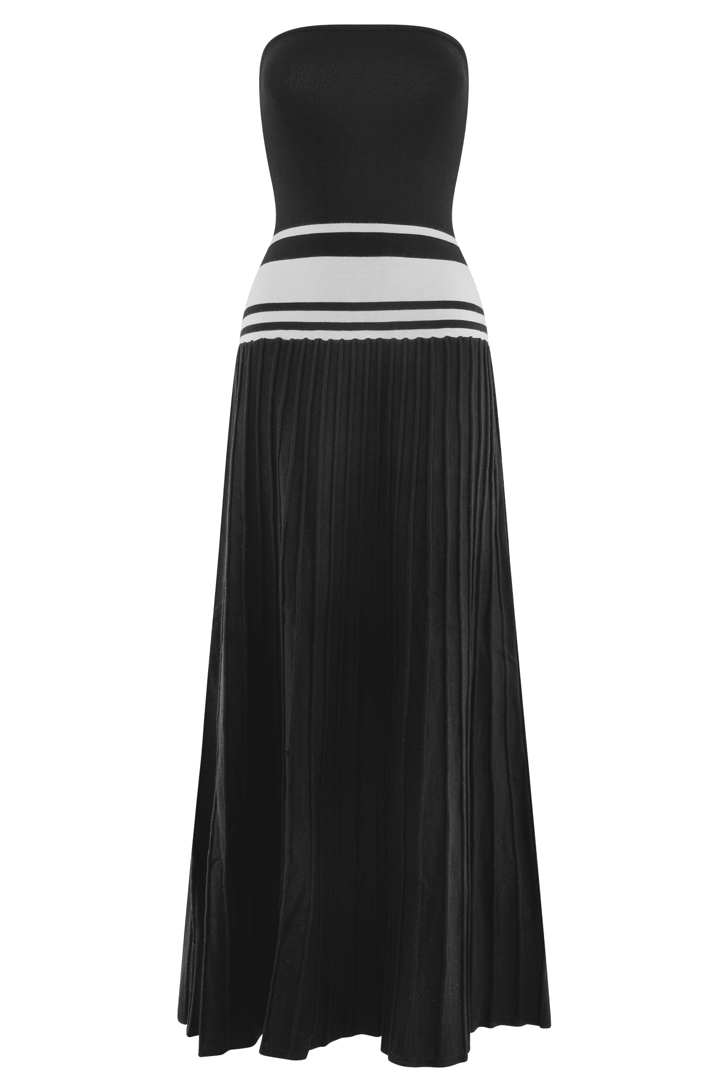 Solaris Strapless Contrast Knit Maxi Dress Black/White XXS