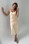 Tamara Satin Iridescent Slip Midi Dress - Apricot