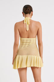 Tash Mixed Yarn Halter Mini Dress - Lemon