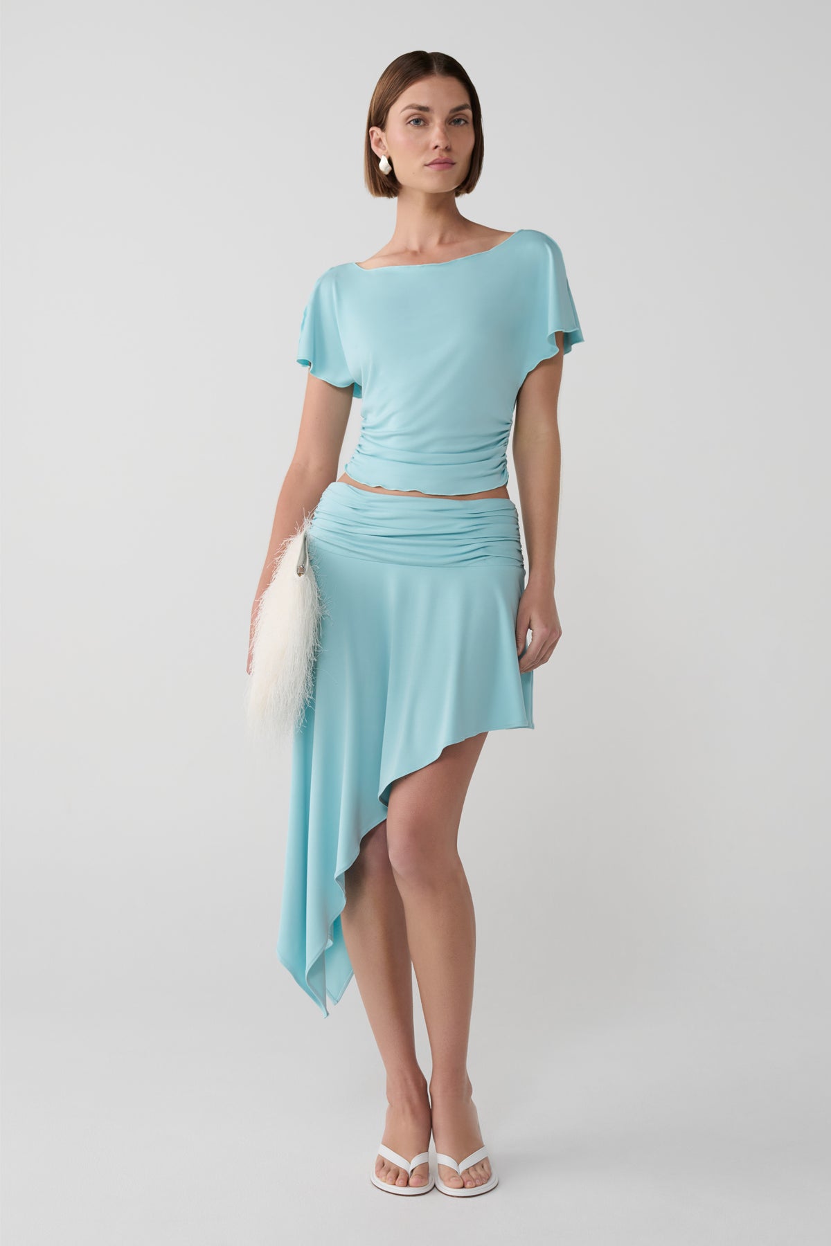 Talise Modal Flounce Short Sleeve Top - Aqua Blue