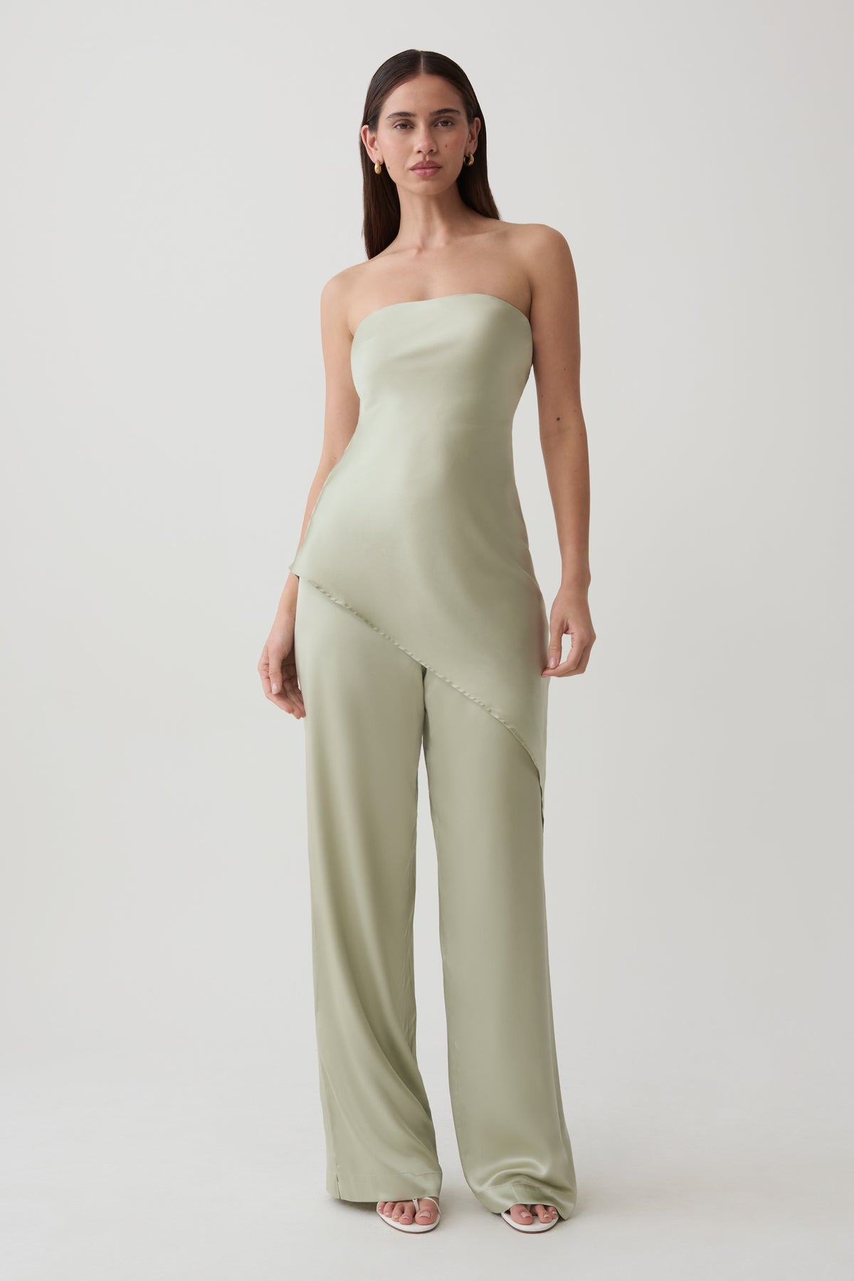 Kayla Silk Blend Strapless Asymmetric Top - Sage #5