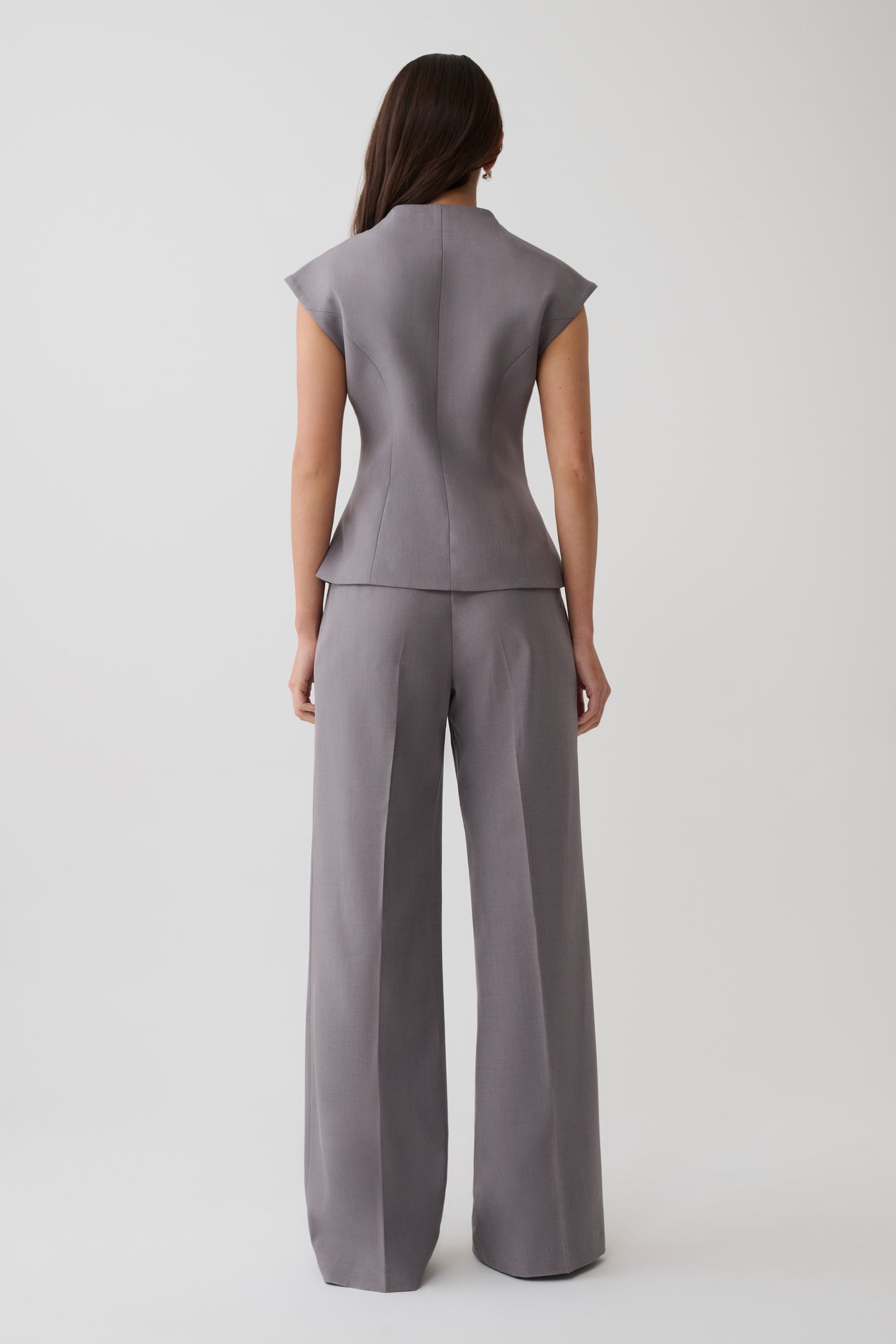 Phoebe Double Breasted Vest - Light Grey Marle