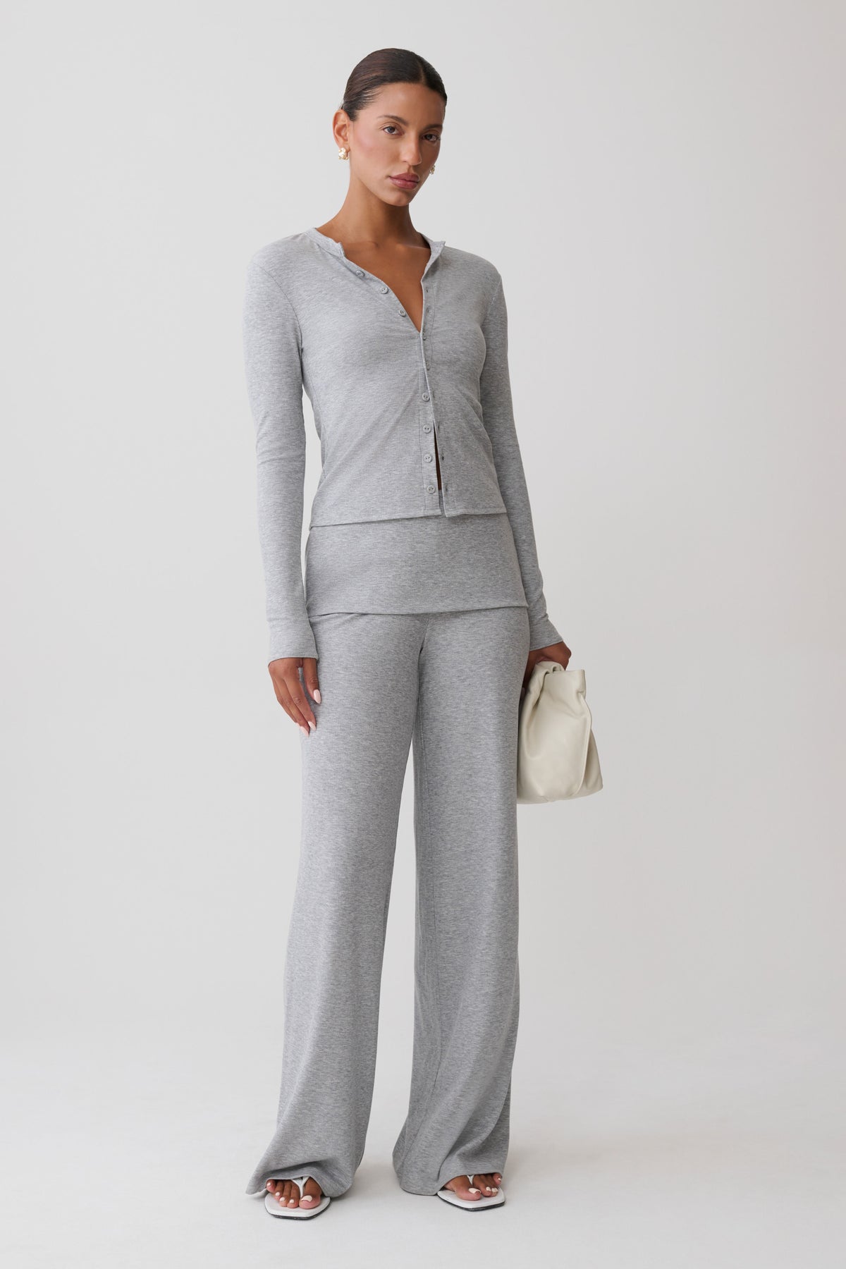 Evadne Button Down Jersey Cardigan - Grey Marle
