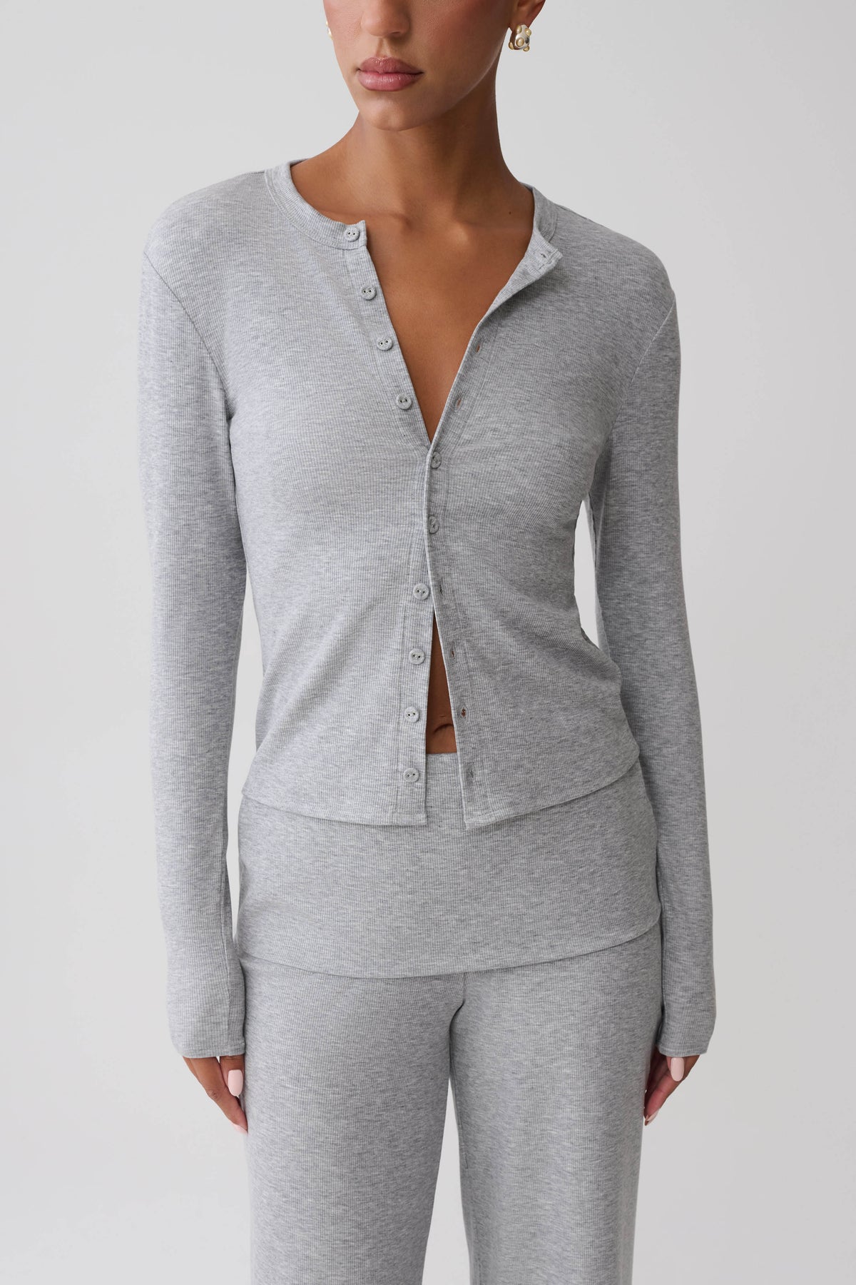 Evadne Button Down Jersey Cardigan - Grey Marle