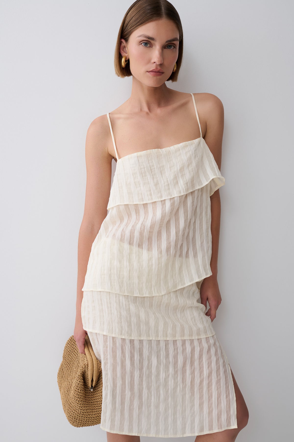 Adrina Striped Midi Skirt - Ivory