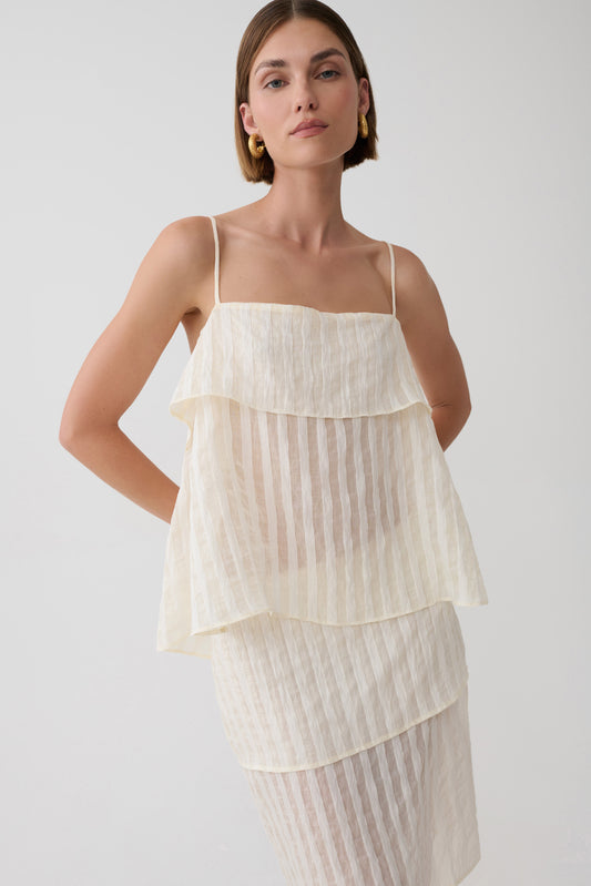 Adrina Striped Tie Back Sleeveless Top - Ivory