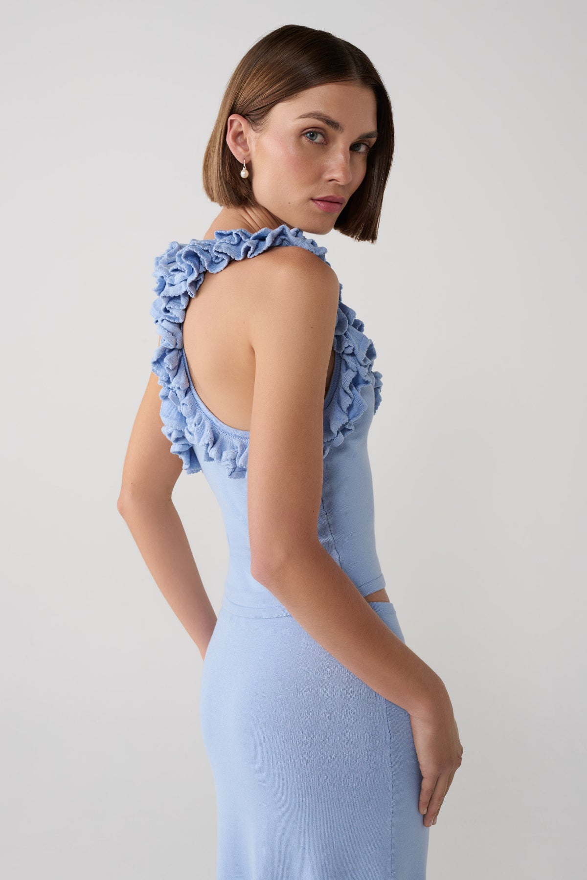 Tayler Ruffle Knit Top - Cornflower Blue #3